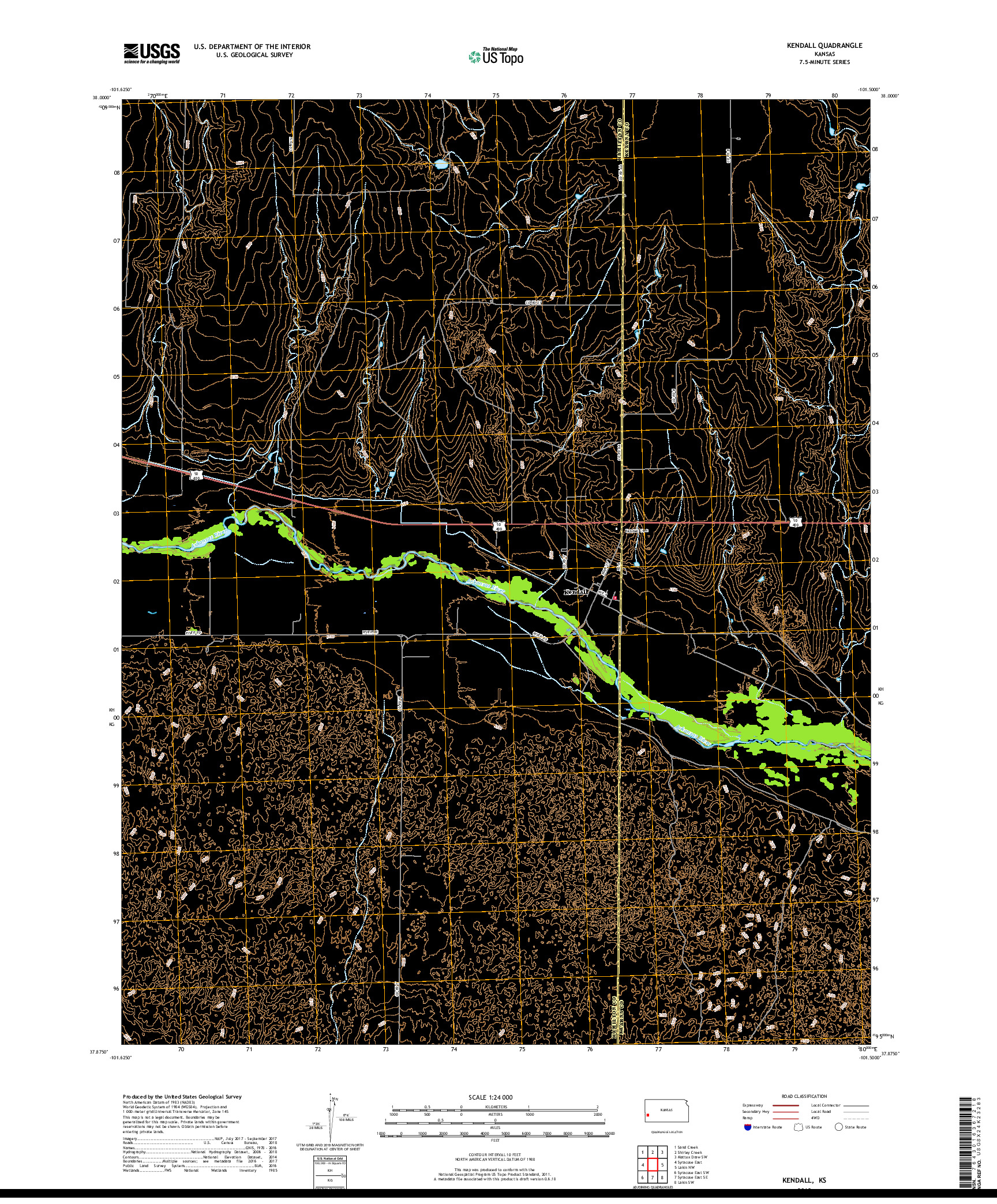 USGS US TOPO 7.5-MINUTE MAP FOR KENDALL, KS 2018