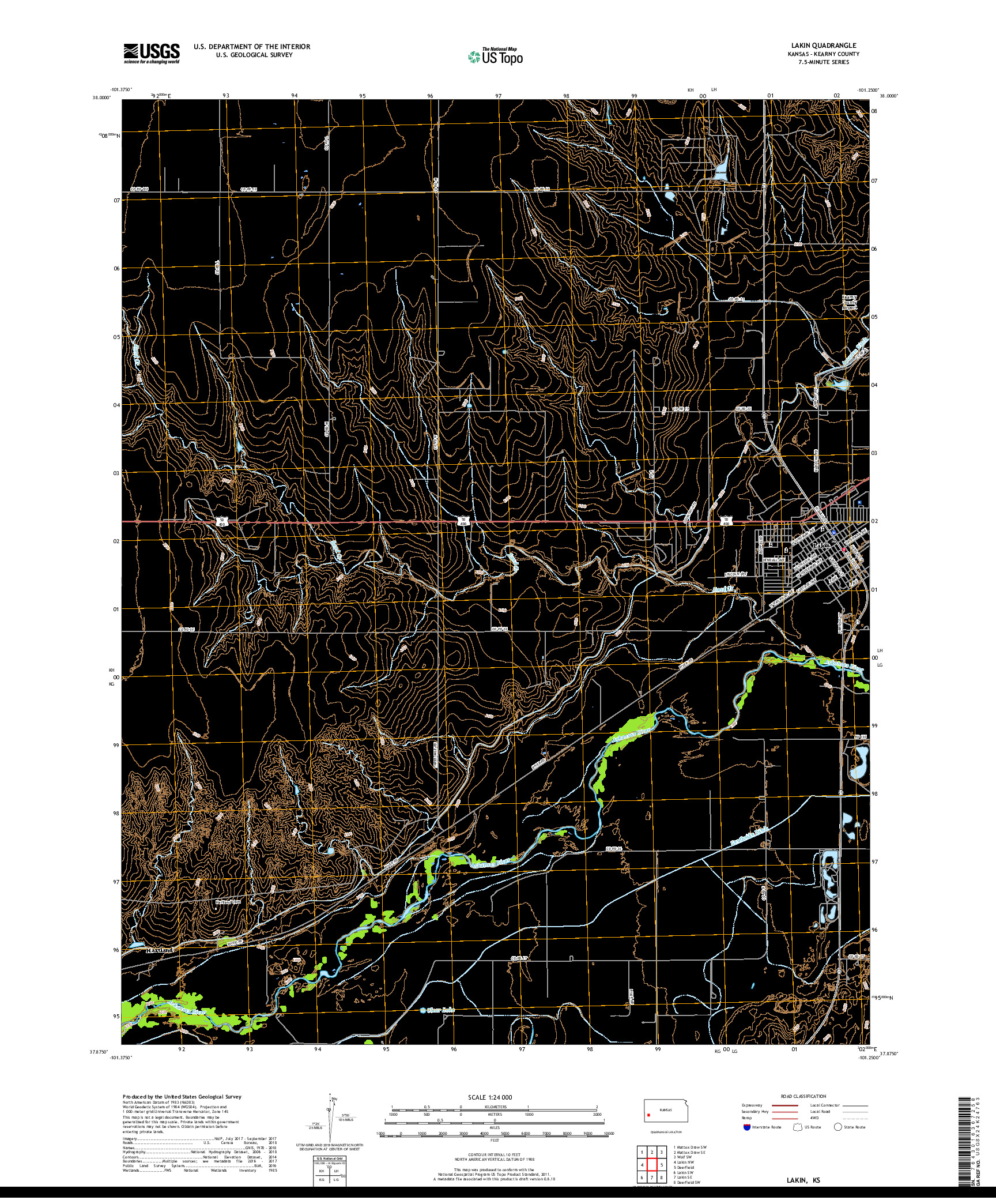USGS US TOPO 7.5-MINUTE MAP FOR LAKIN, KS 2018