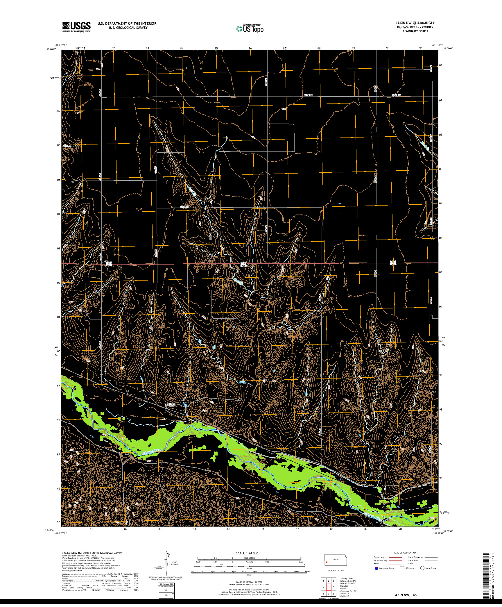 USGS US TOPO 7.5-MINUTE MAP FOR LAKIN NW, KS 2018