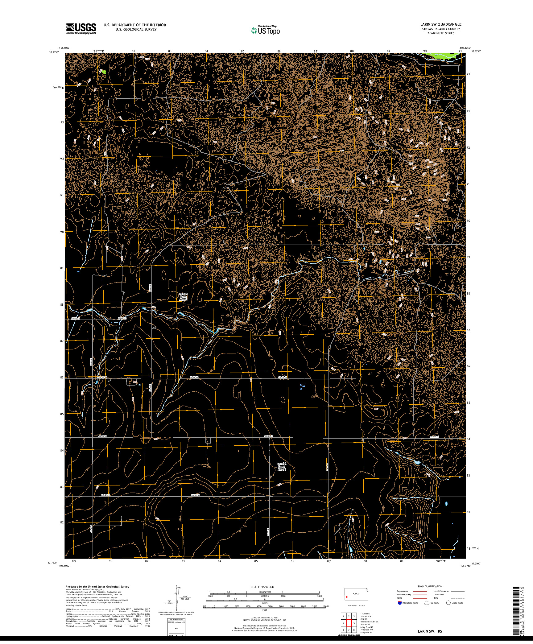 USGS US TOPO 7.5-MINUTE MAP FOR LAKIN SW, KS 2018