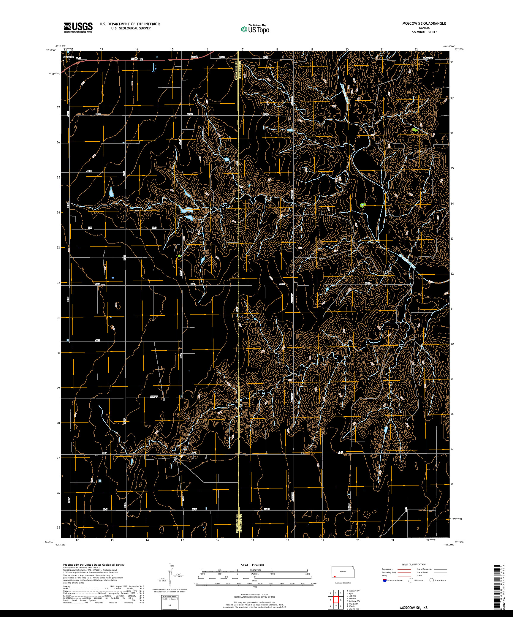 USGS US TOPO 7.5-MINUTE MAP FOR MOSCOW SE, KS 2018