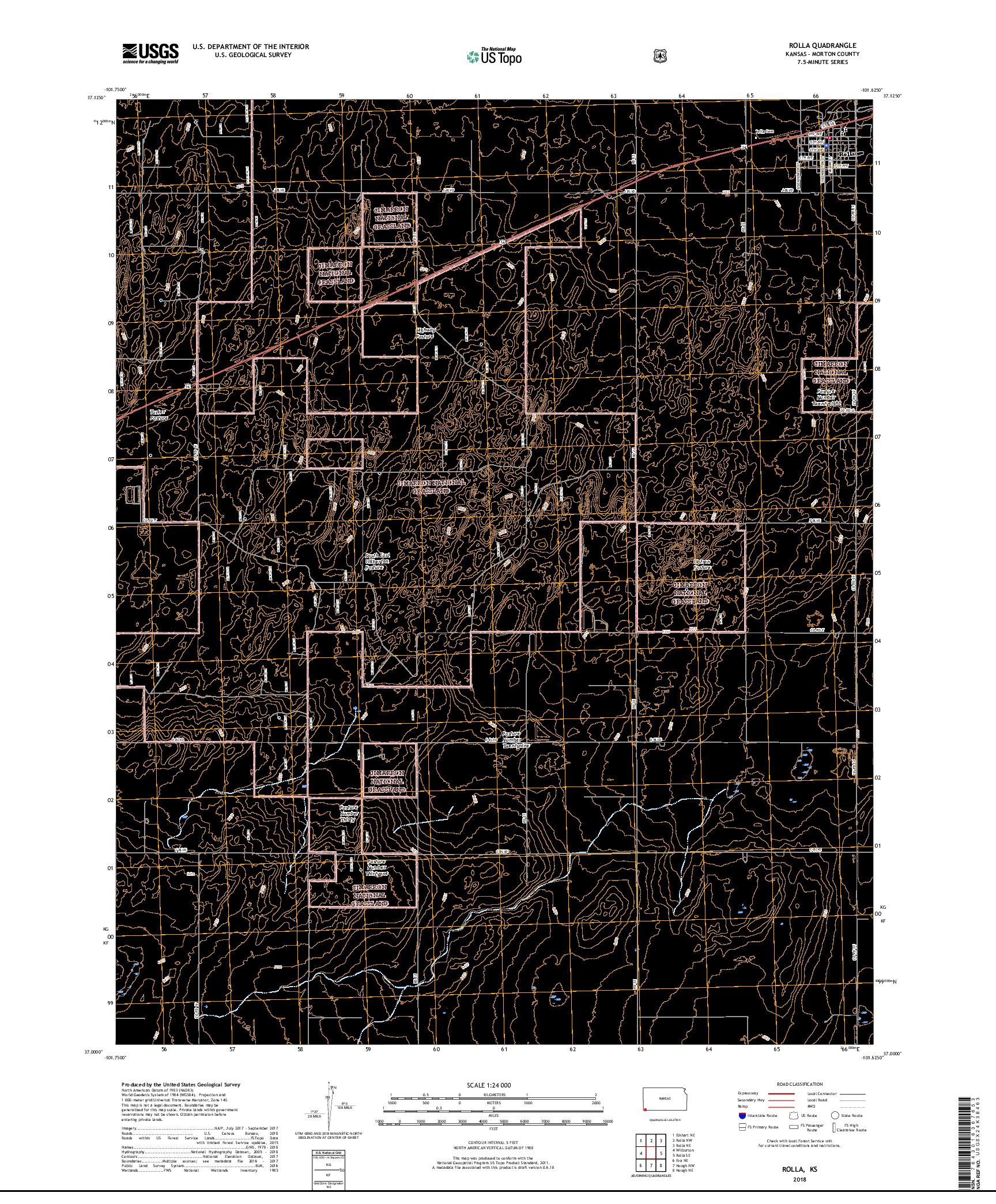 USGS US TOPO 7.5-MINUTE MAP FOR ROLLA, KS 2018