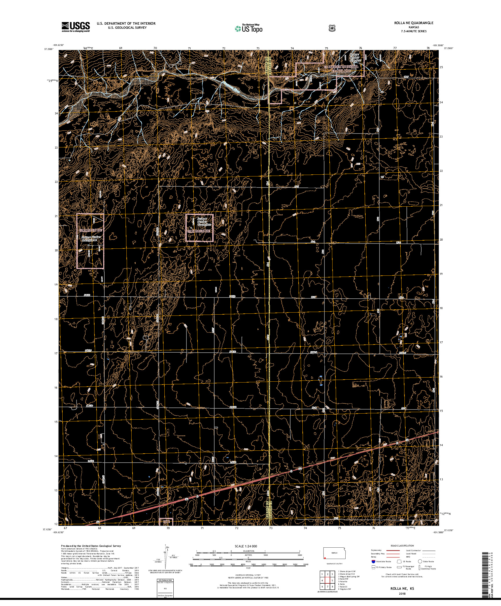 USGS US TOPO 7.5-MINUTE MAP FOR ROLLA NE, KS 2018