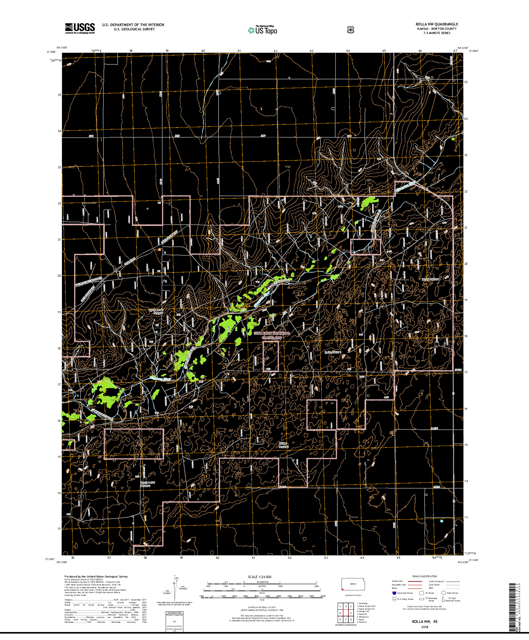 USGS US TOPO 7.5-MINUTE MAP FOR ROLLA NW, KS 2018