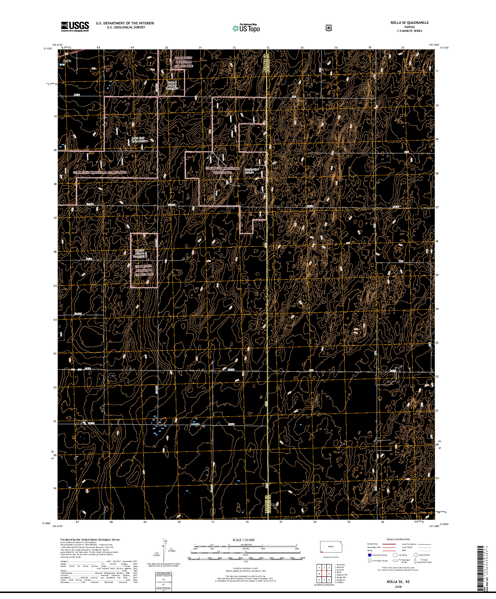 USGS US TOPO 7.5-MINUTE MAP FOR ROLLA SE, KS 2018