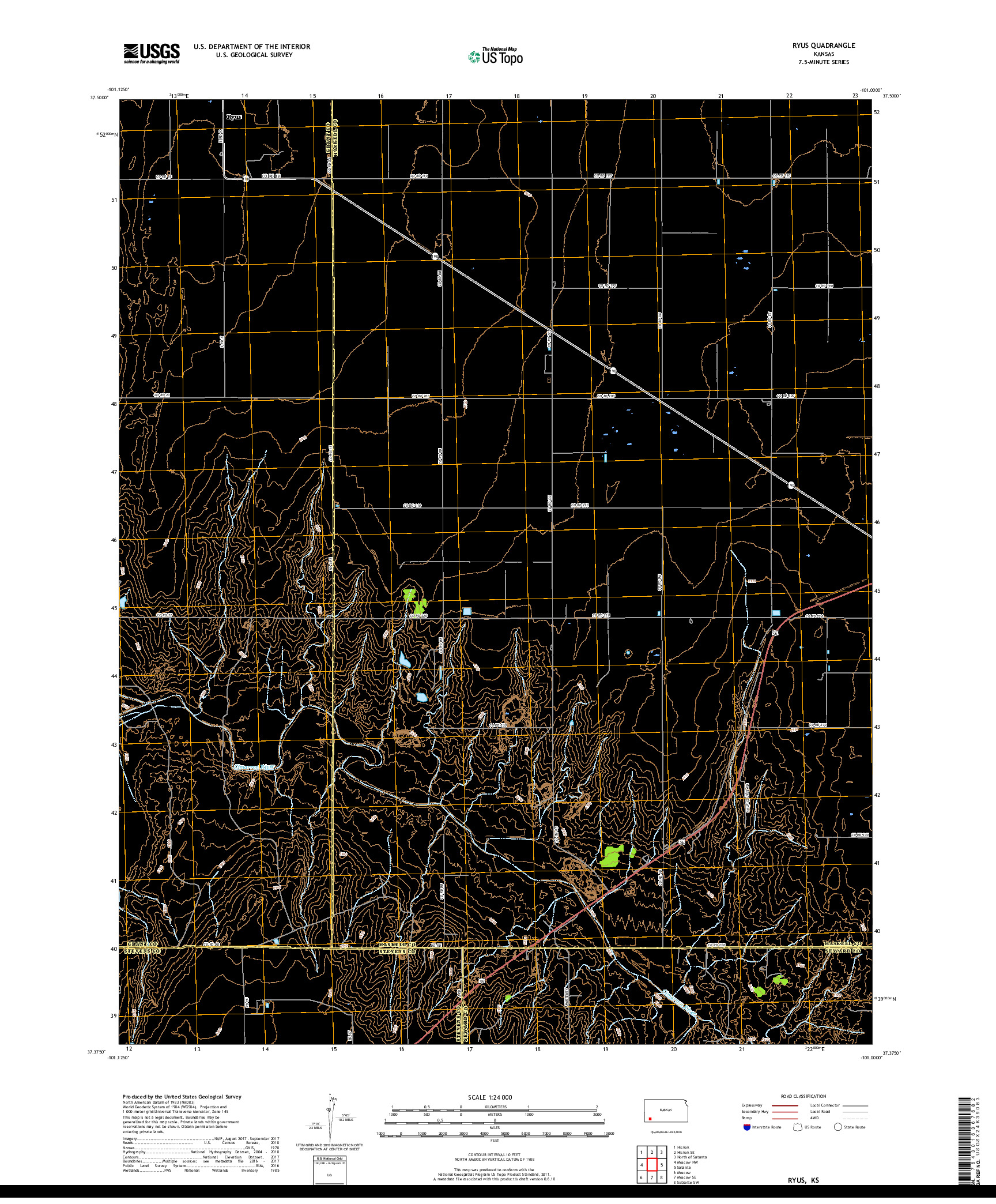 USGS US TOPO 7.5-MINUTE MAP FOR RYUS, KS 2018