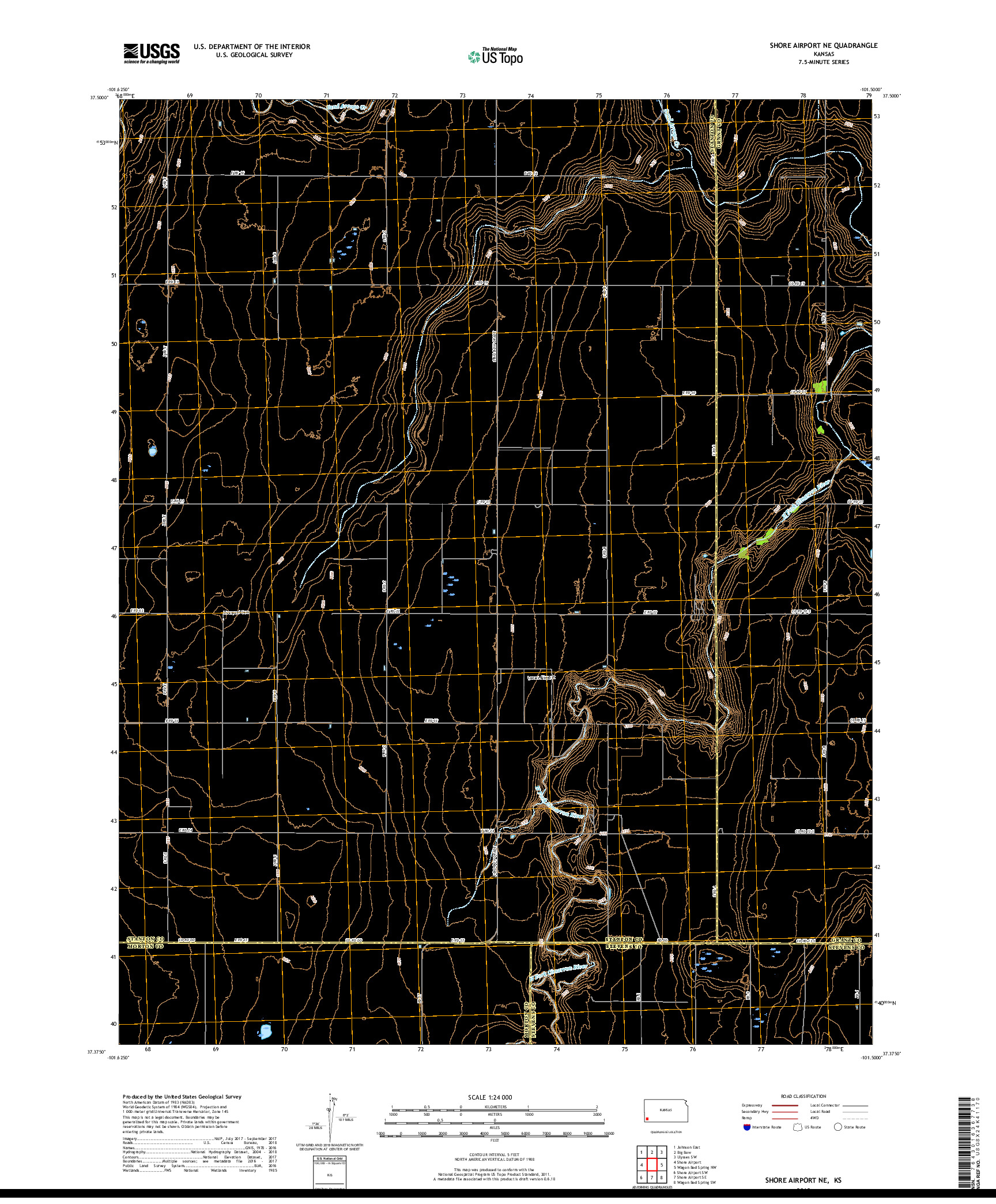 USGS US TOPO 7.5-MINUTE MAP FOR SHORE AIRPORT NE, KS 2018