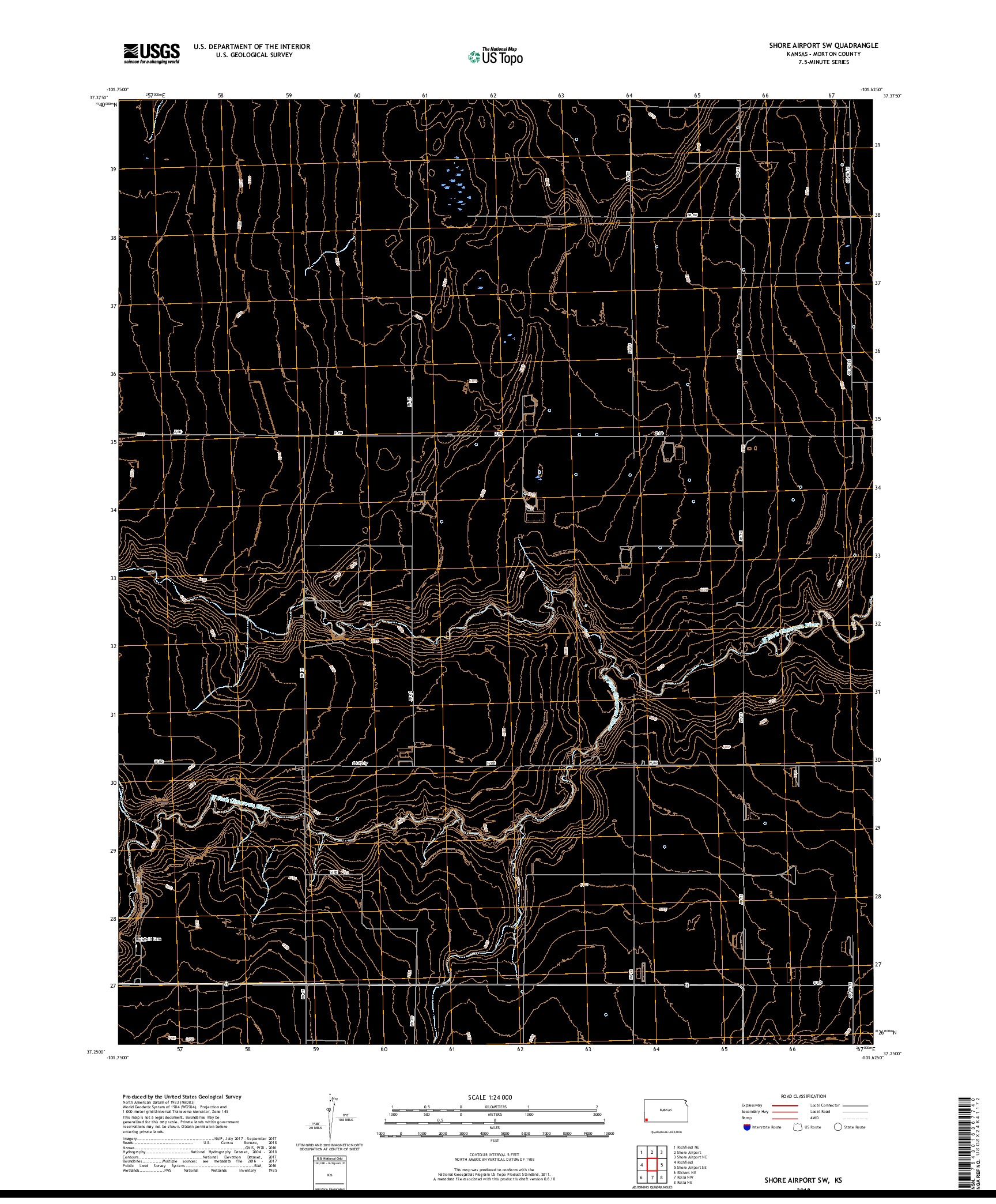 USGS US TOPO 7.5-MINUTE MAP FOR SHORE AIRPORT SW, KS 2018