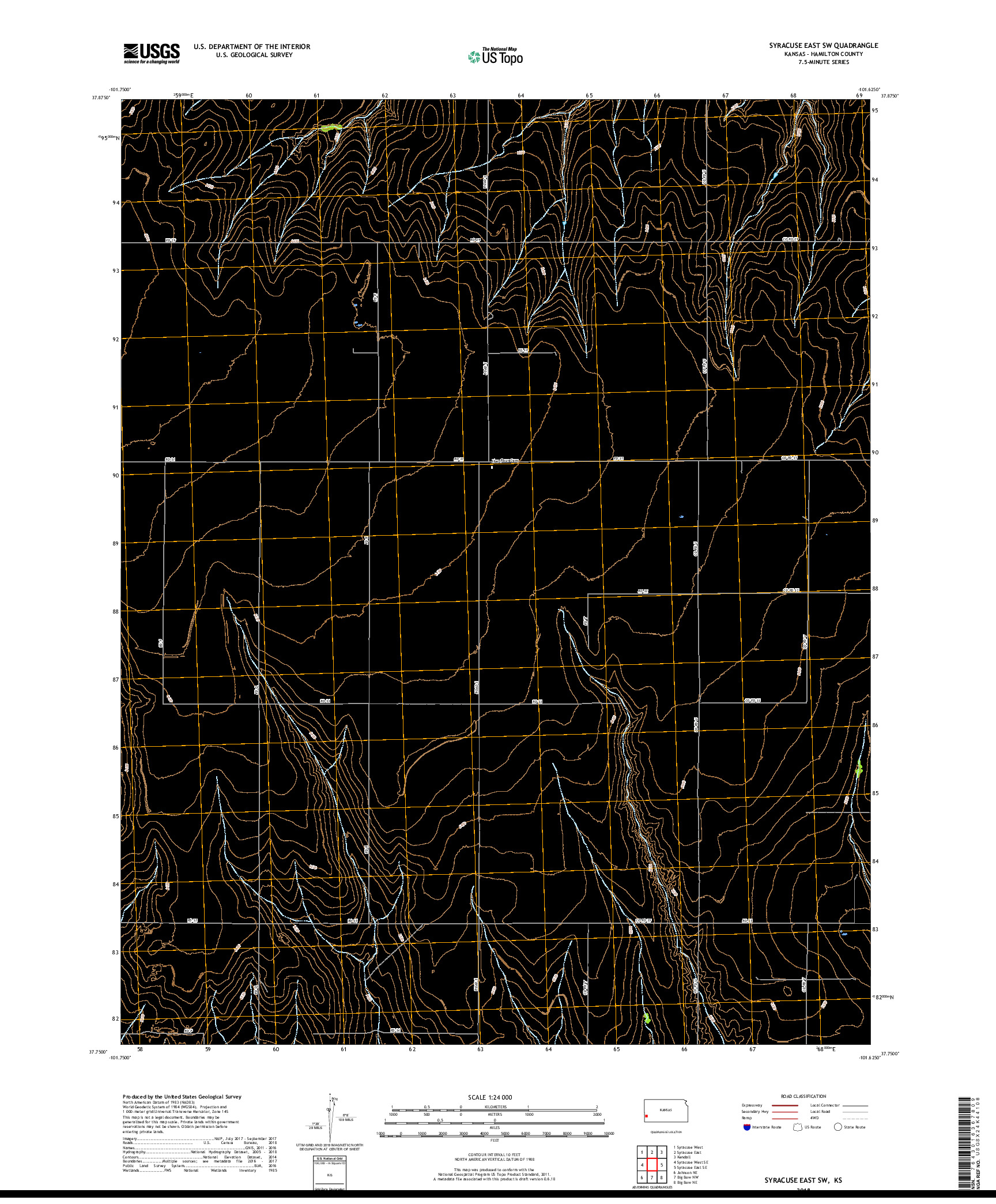 USGS US TOPO 7.5-MINUTE MAP FOR SYRACUSE EAST SW, KS 2018