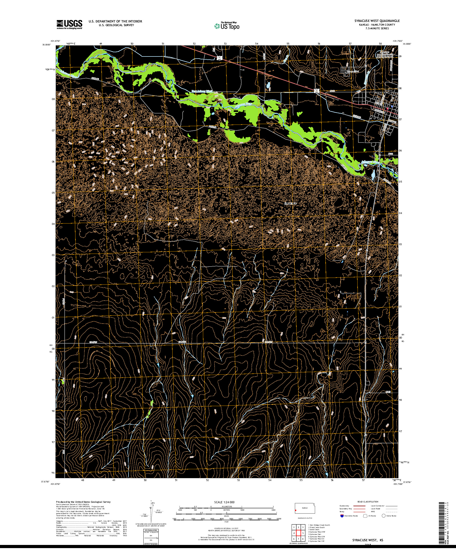 USGS US TOPO 7.5-MINUTE MAP FOR SYRACUSE WEST, KS 2018