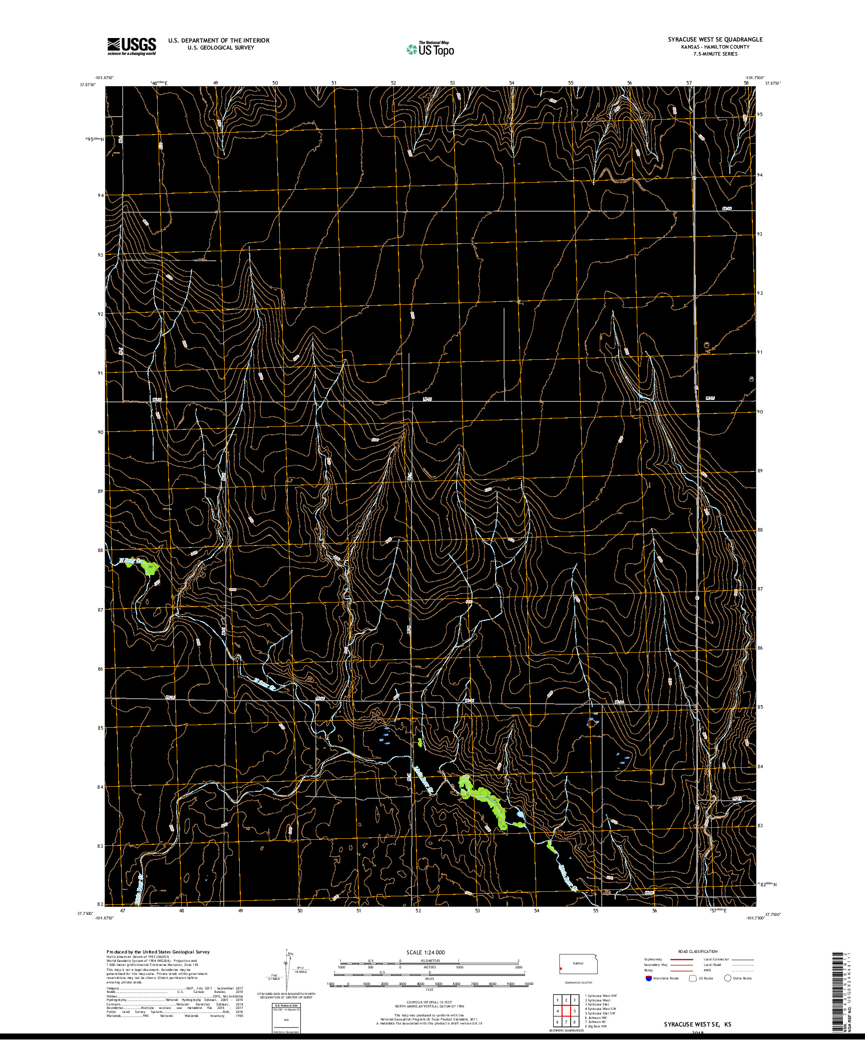 USGS US TOPO 7.5-MINUTE MAP FOR SYRACUSE WEST SE, KS 2018