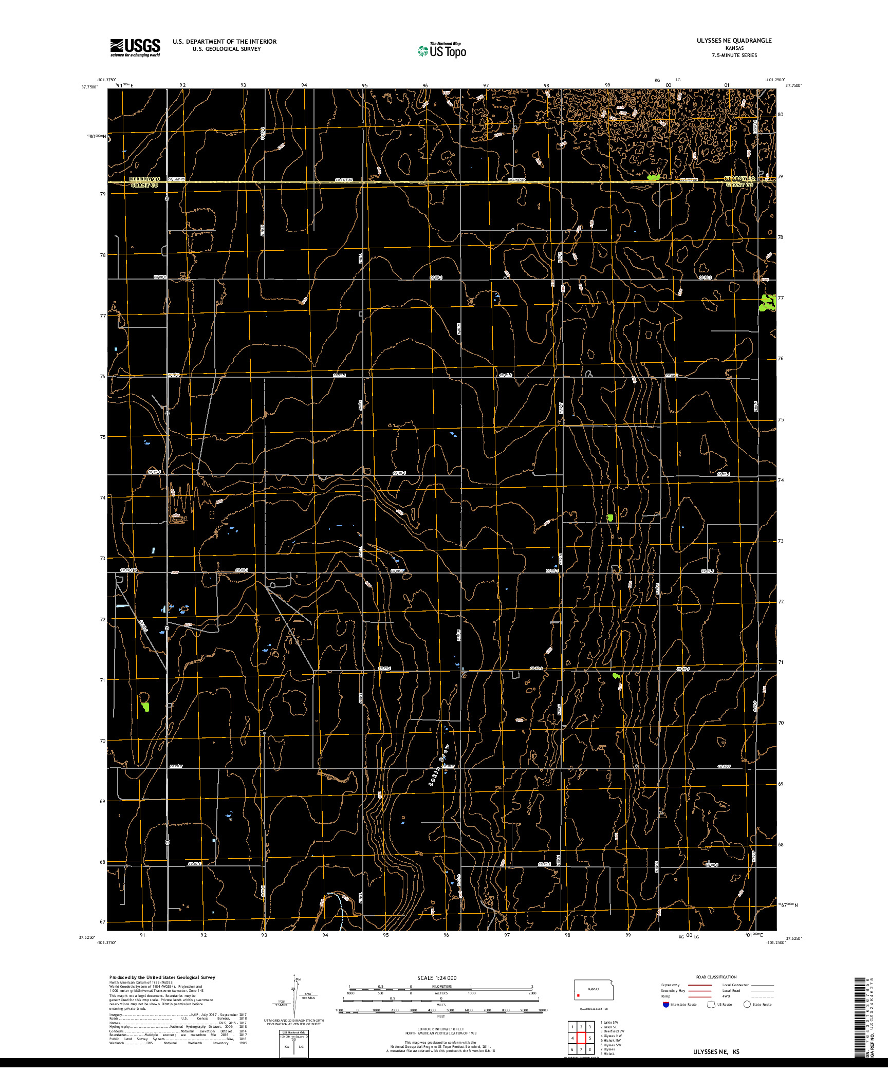 USGS US TOPO 7.5-MINUTE MAP FOR ULYSSES NE, KS 2018
