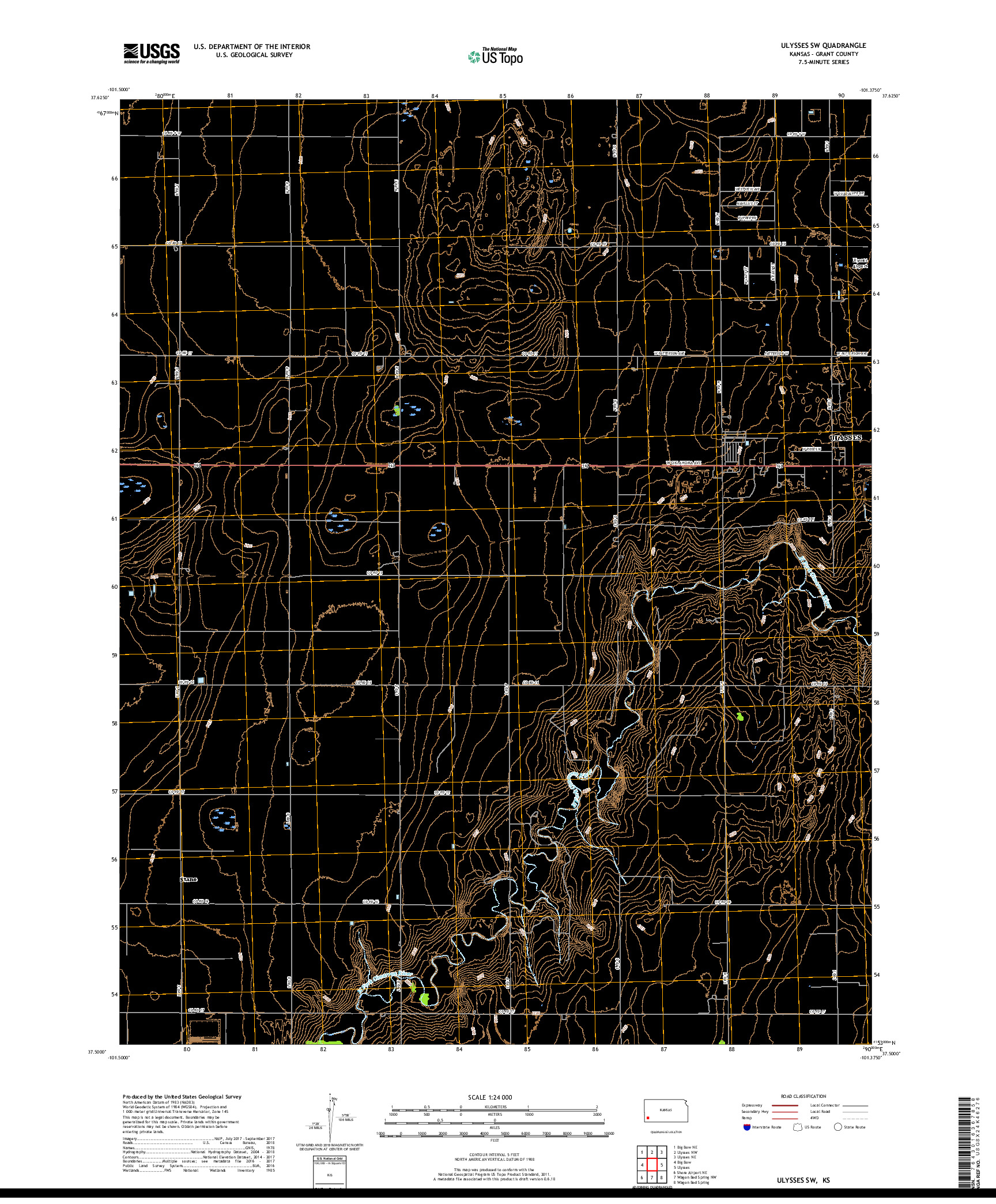 USGS US TOPO 7.5-MINUTE MAP FOR ULYSSES SW, KS 2018