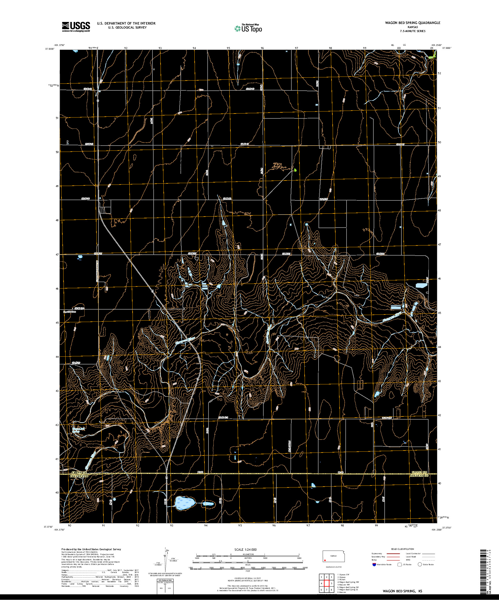 USGS US TOPO 7.5-MINUTE MAP FOR WAGON BED SPRING, KS 2018