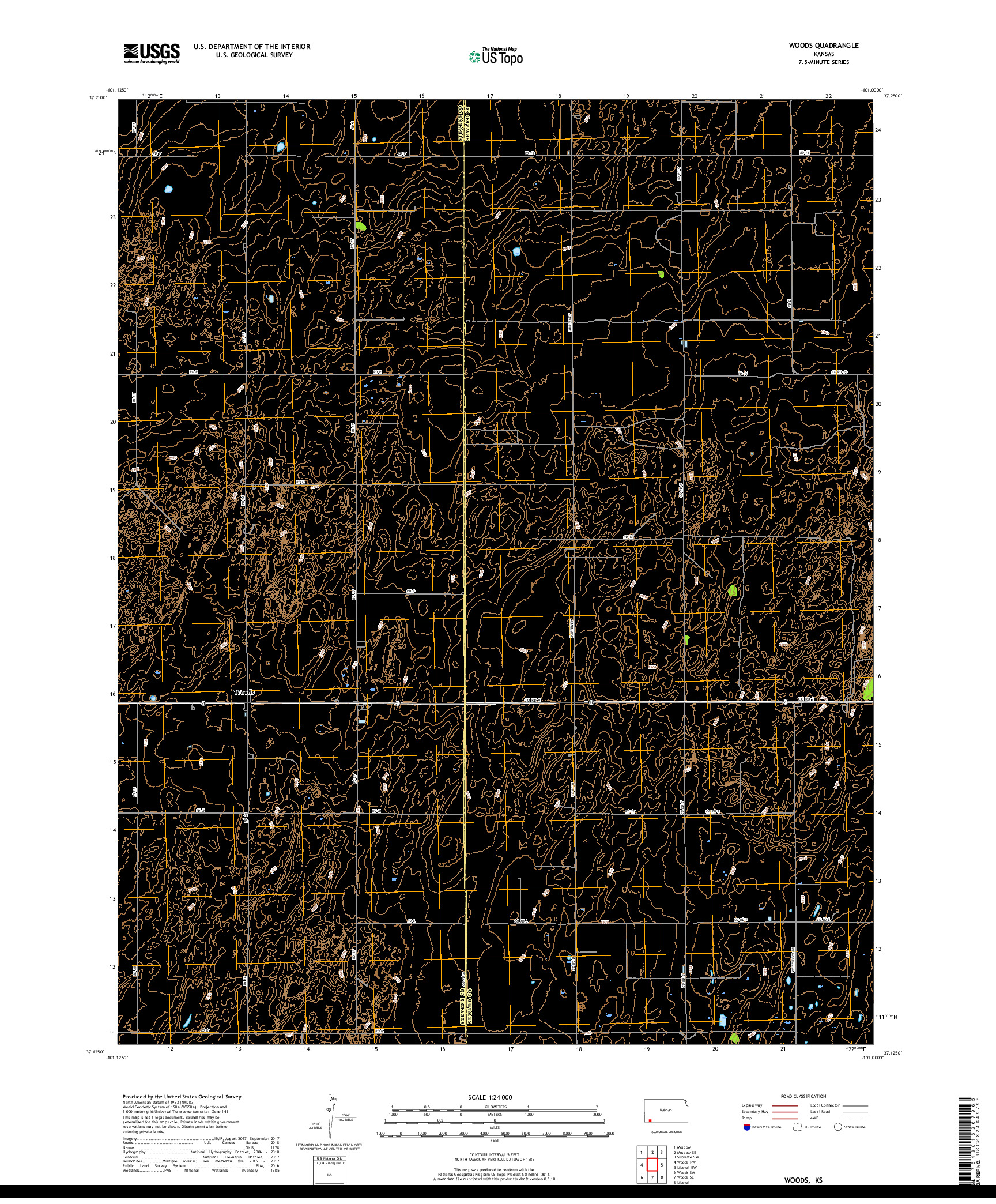 USGS US TOPO 7.5-MINUTE MAP FOR WOODS, KS 2018