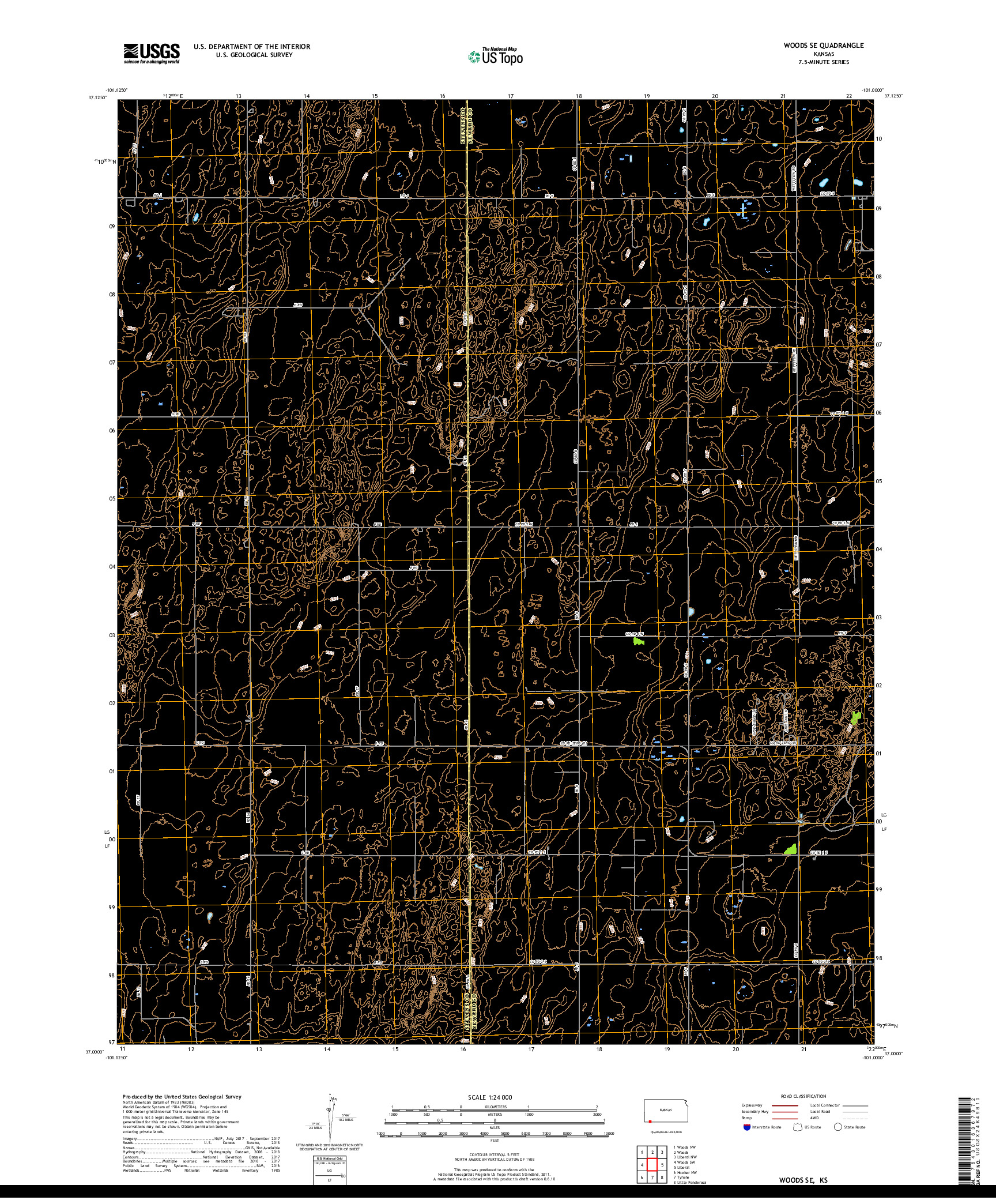 USGS US TOPO 7.5-MINUTE MAP FOR WOODS SE, KS 2018