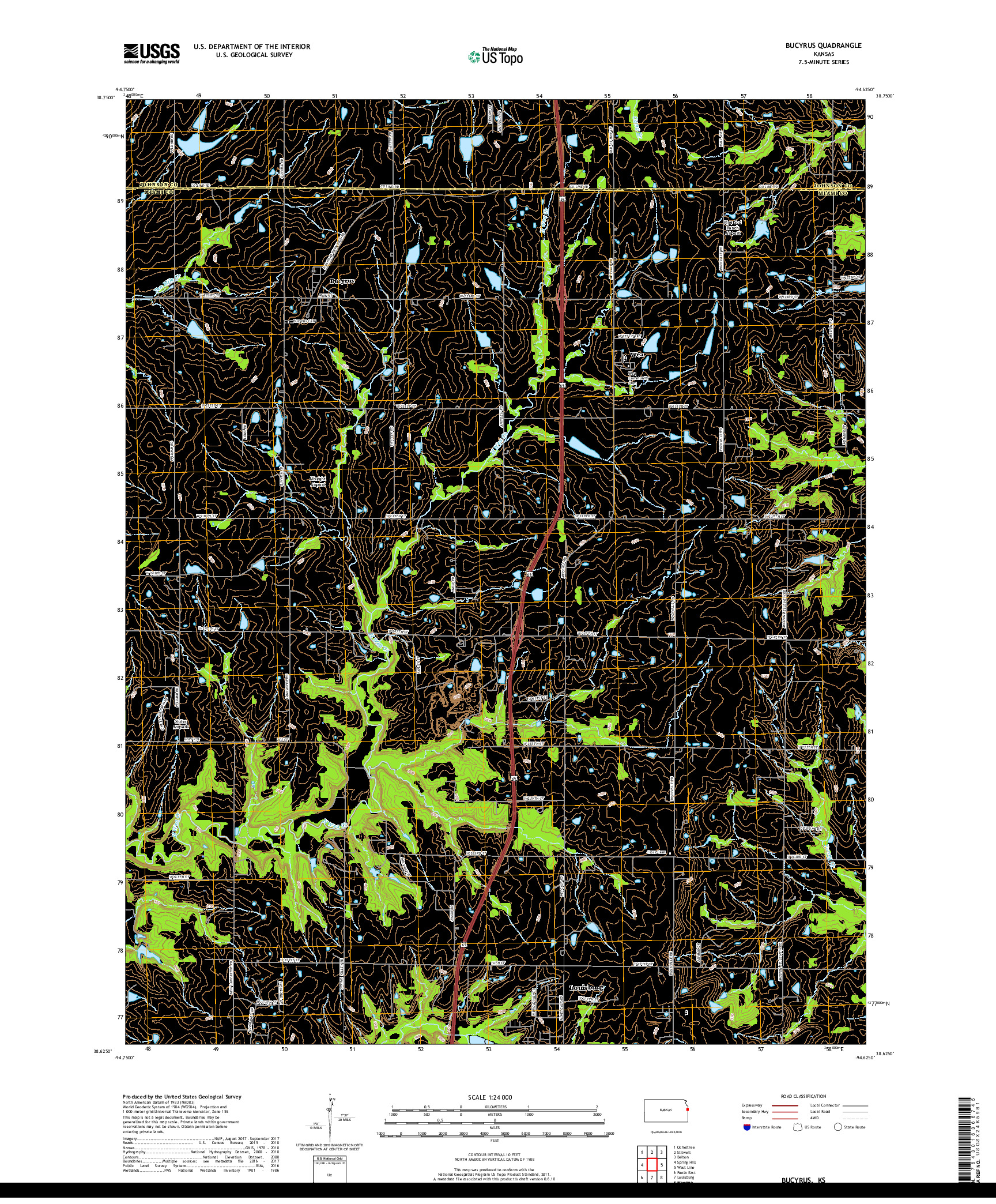 USGS US TOPO 7.5-MINUTE MAP FOR BUCYRUS, KS 2018