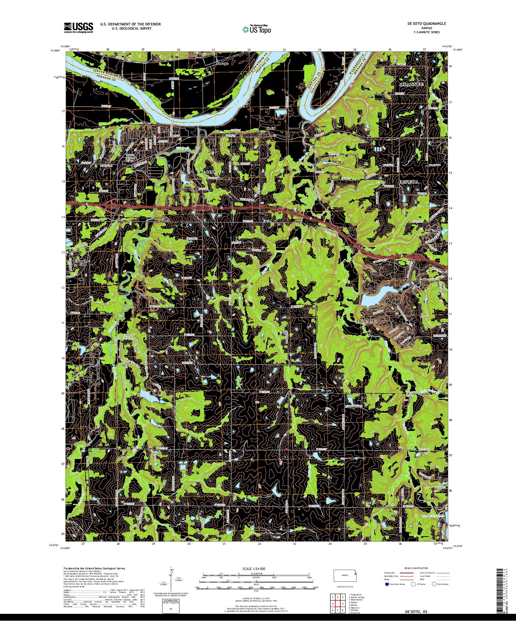 USGS US TOPO 7.5-MINUTE MAP FOR DE SOTO, KS 2018