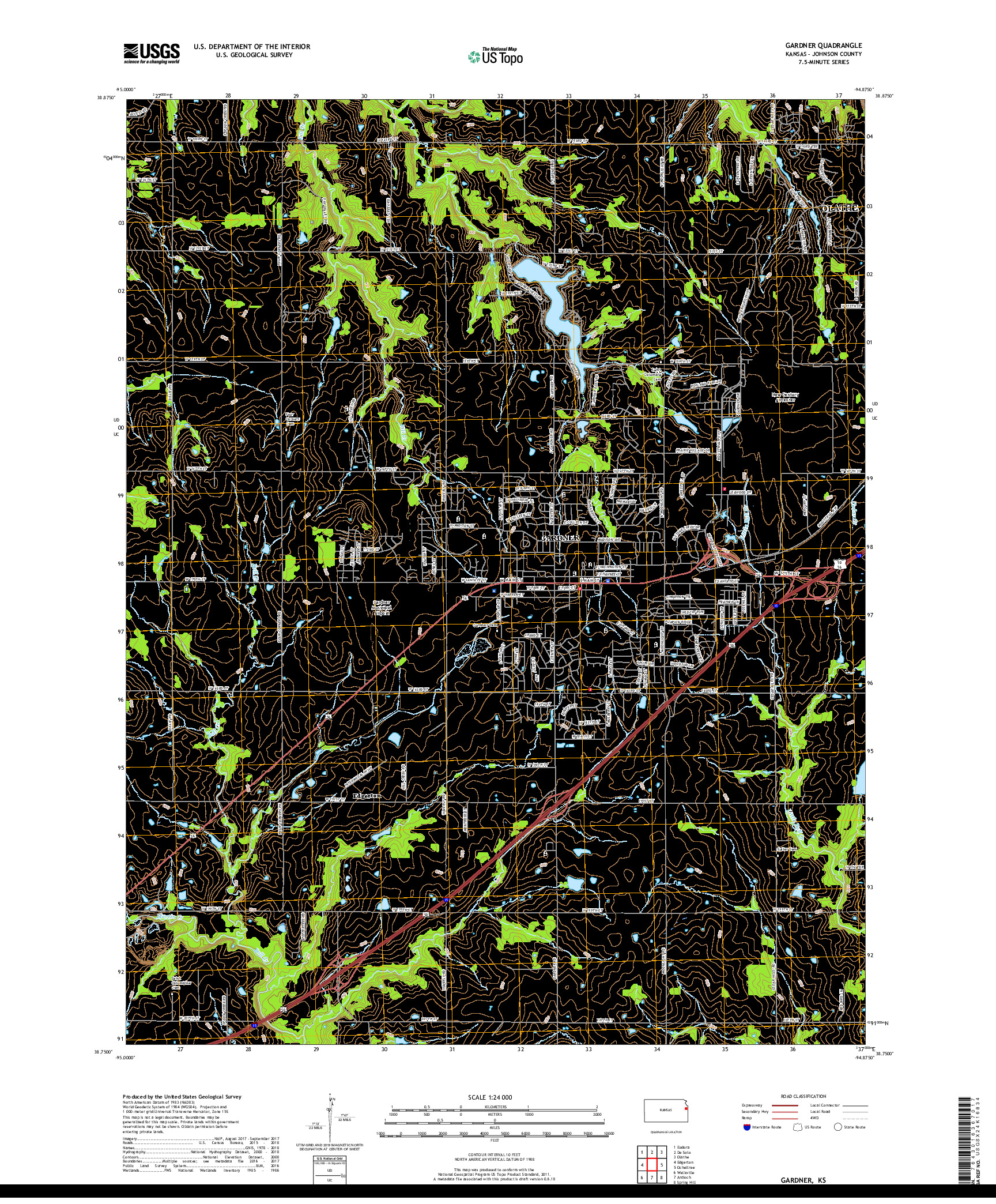 USGS US TOPO 7.5-MINUTE MAP FOR GARDNER, KS 2018