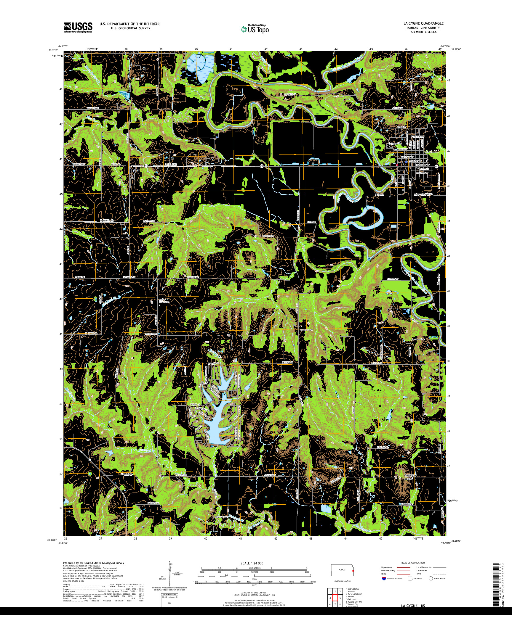 USGS US TOPO 7.5-MINUTE MAP FOR LA CYGNE, KS 2018