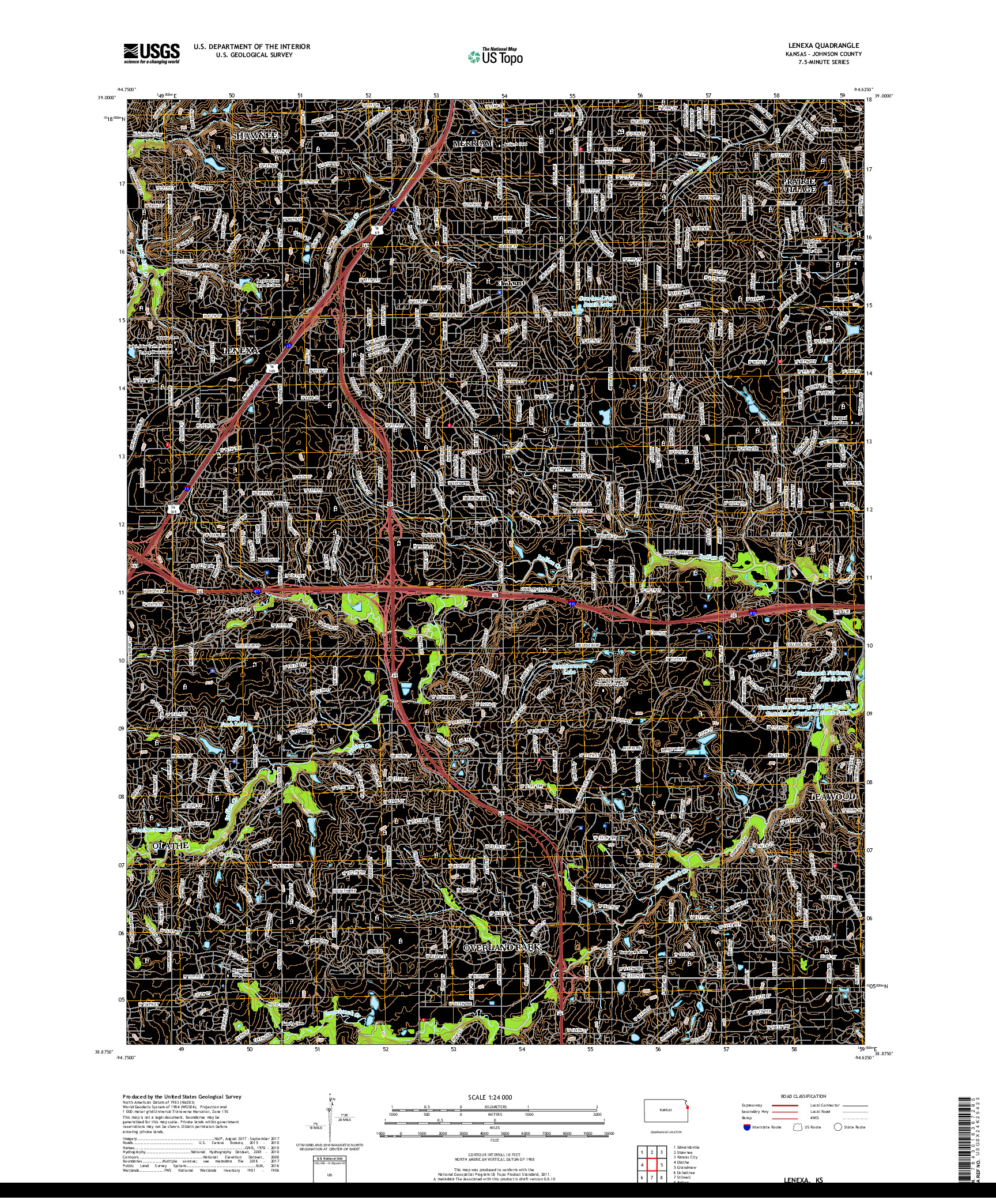 USGS US TOPO 7.5-MINUTE MAP FOR LENEXA, KS 2018