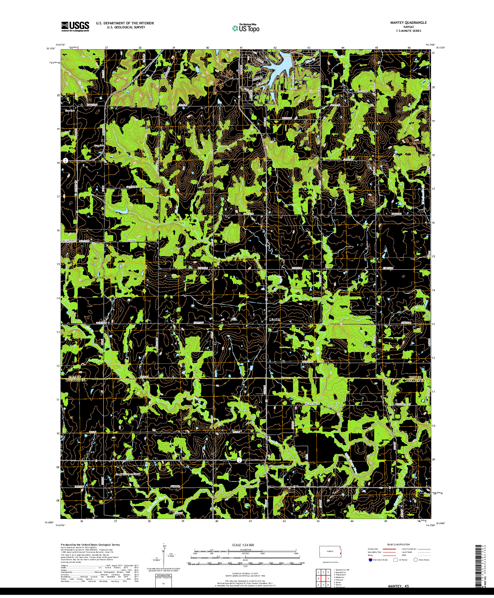 USGS US TOPO 7.5-MINUTE MAP FOR MANTEY, KS 2018