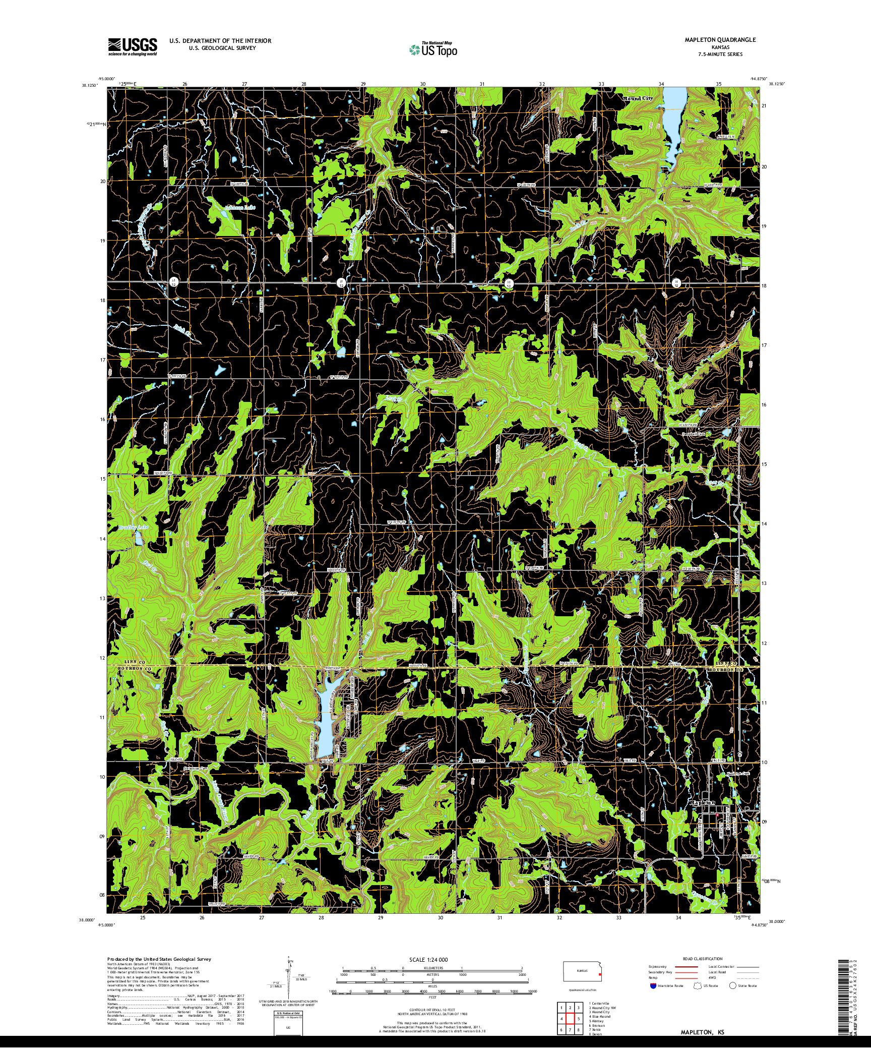 USGS US TOPO 7.5-MINUTE MAP FOR MAPLETON, KS 2018