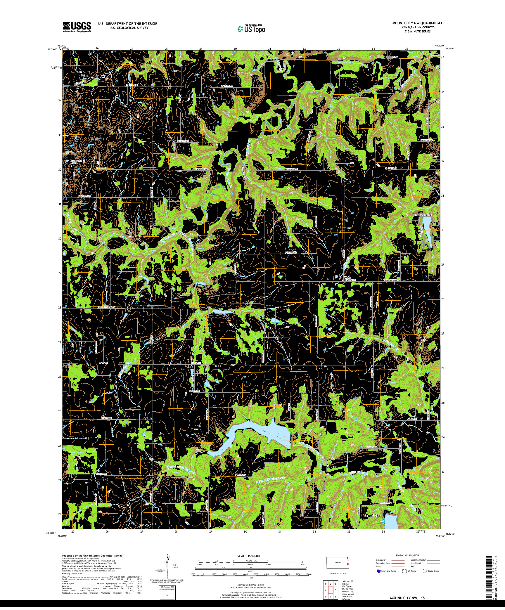 USGS US TOPO 7.5-MINUTE MAP FOR MOUND CITY NW, KS 2018