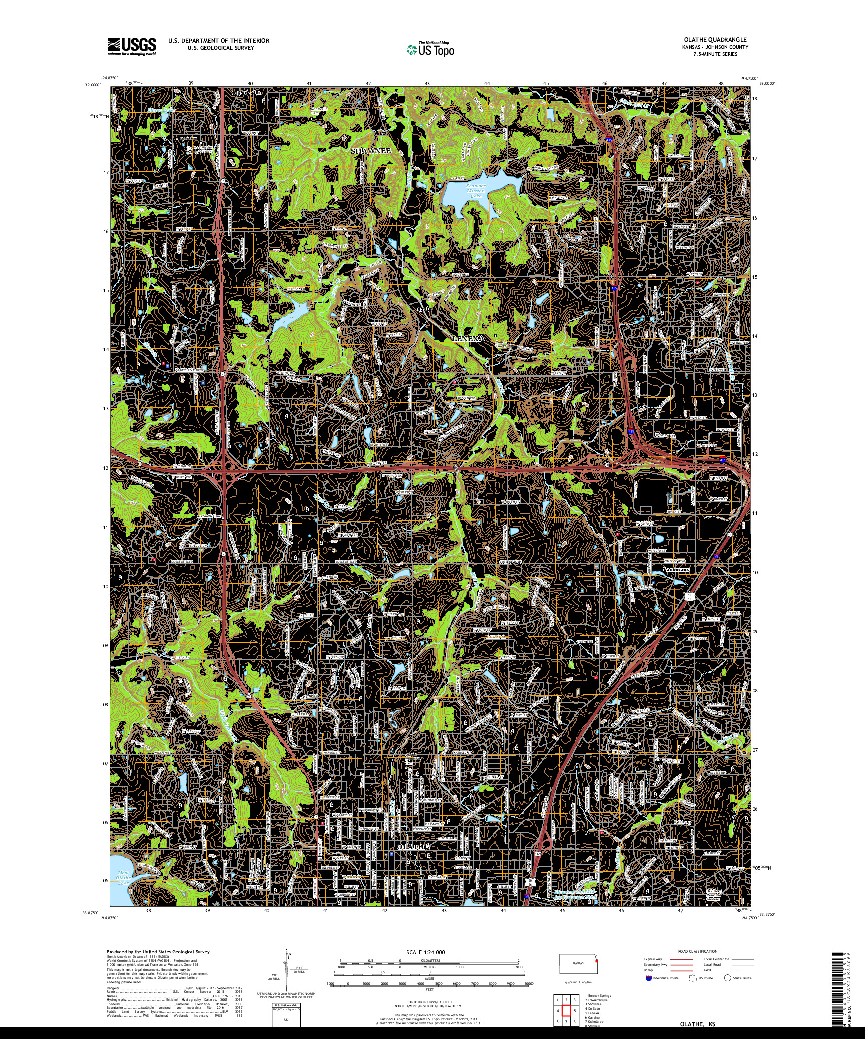 USGS US TOPO 7.5-MINUTE MAP FOR OLATHE, KS 2018