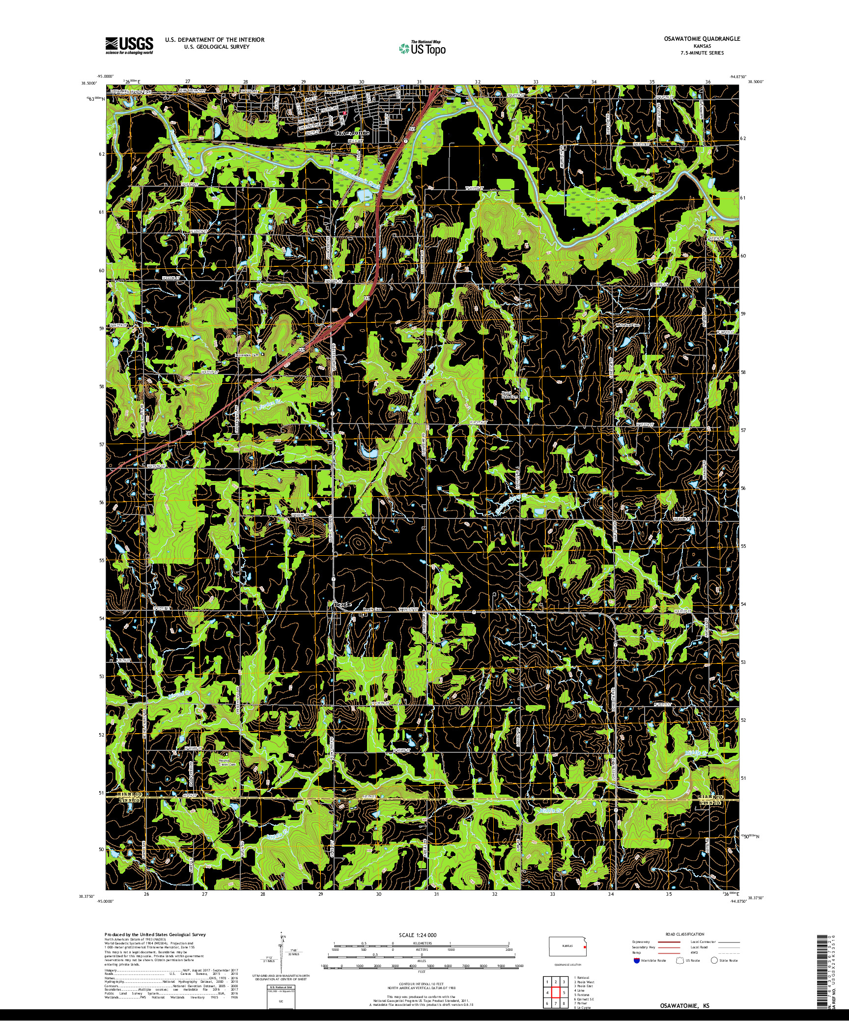 USGS US TOPO 7.5-MINUTE MAP FOR OSAWATOMIE, KS 2018