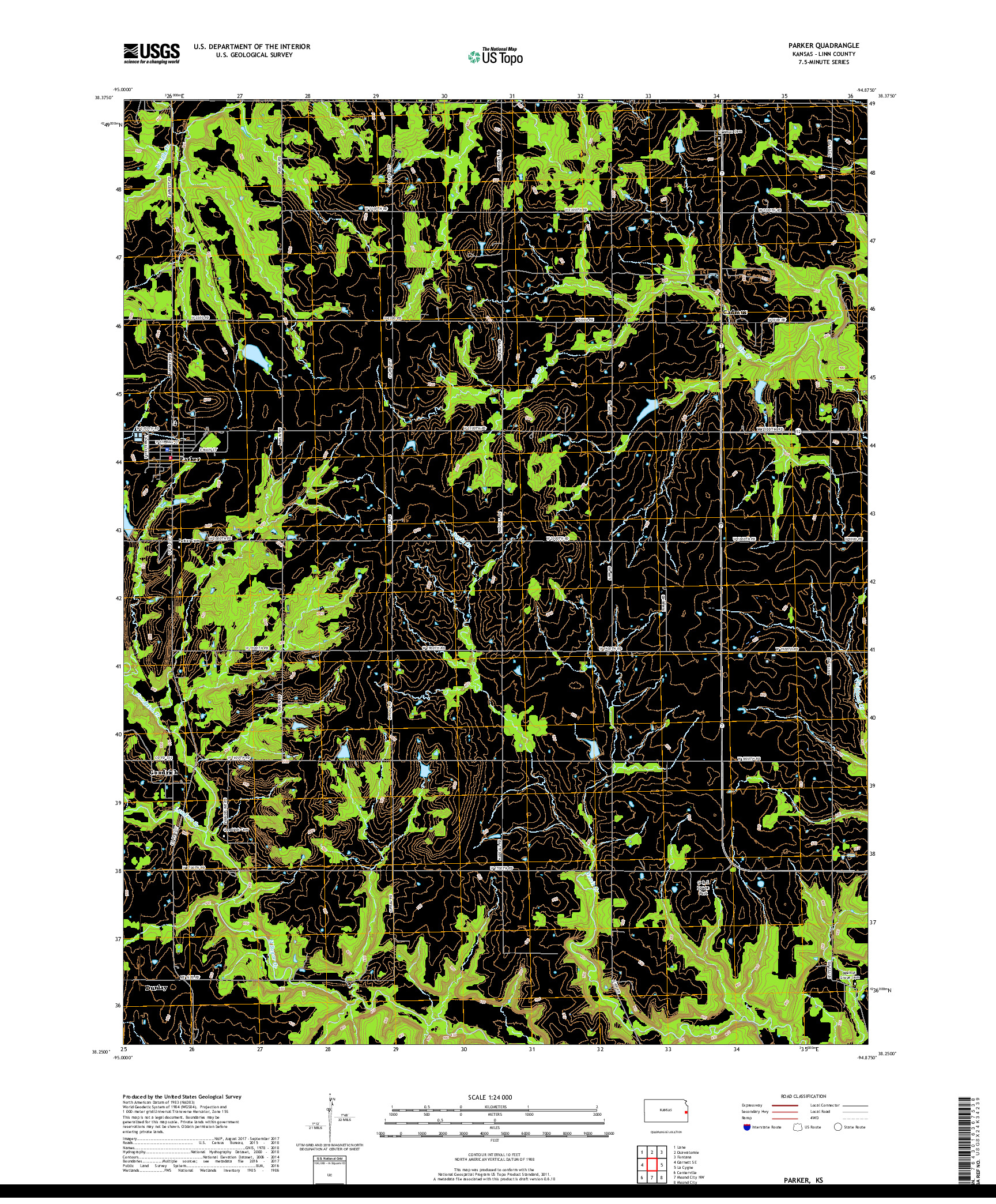 USGS US TOPO 7.5-MINUTE MAP FOR PARKER, KS 2018