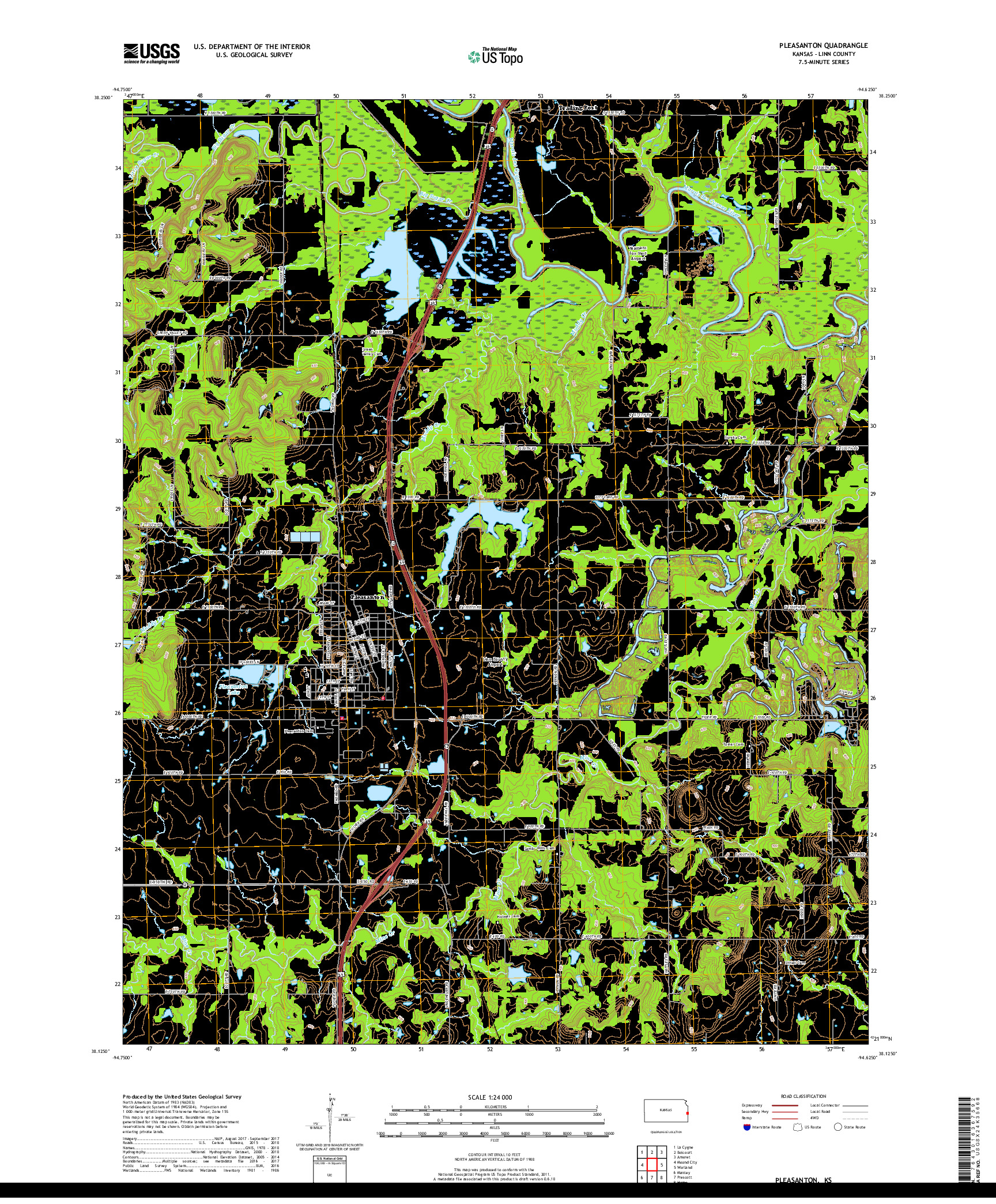 USGS US TOPO 7.5-MINUTE MAP FOR PLEASANTON, KS 2018