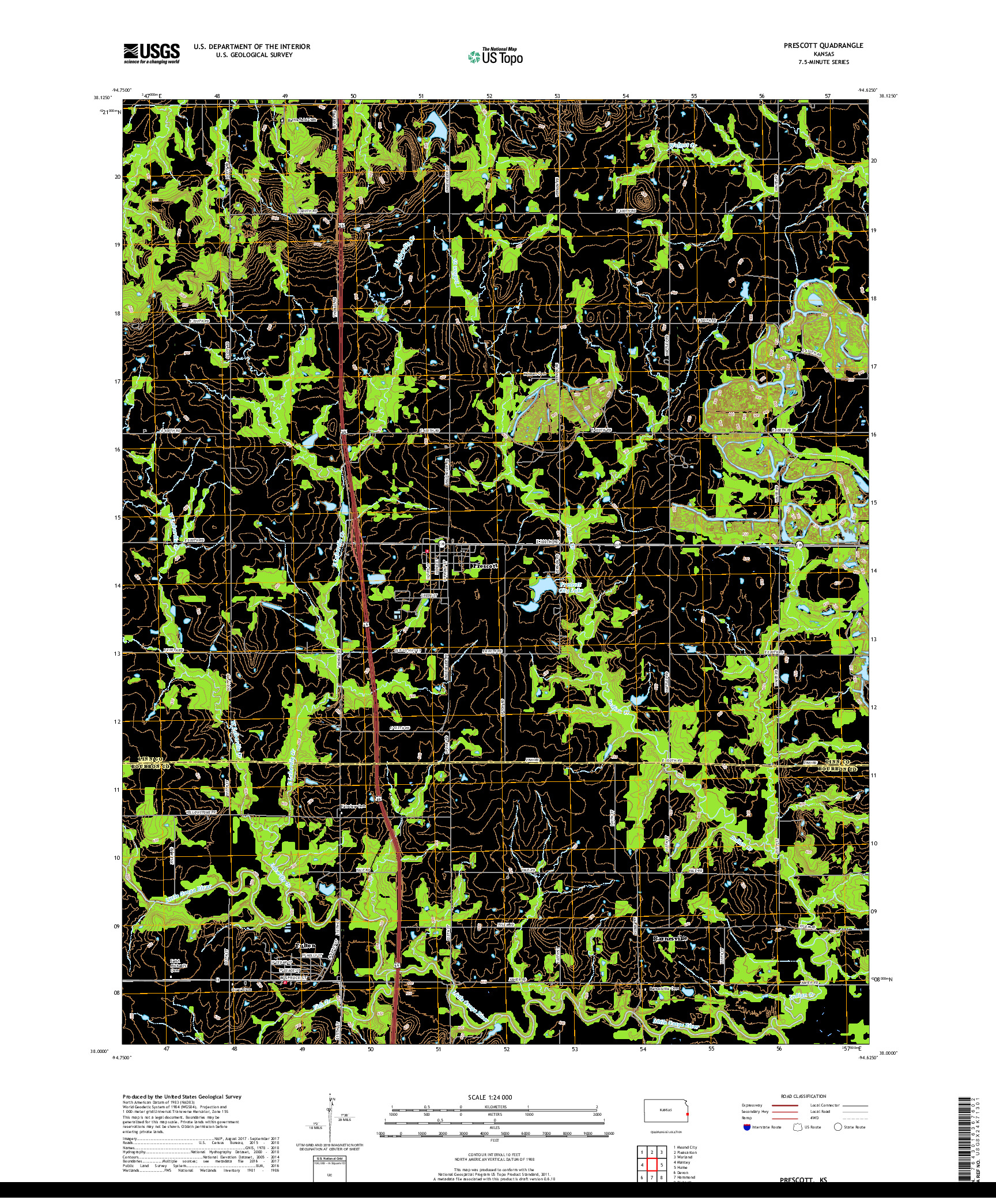 USGS US TOPO 7.5-MINUTE MAP FOR PRESCOTT, KS 2018