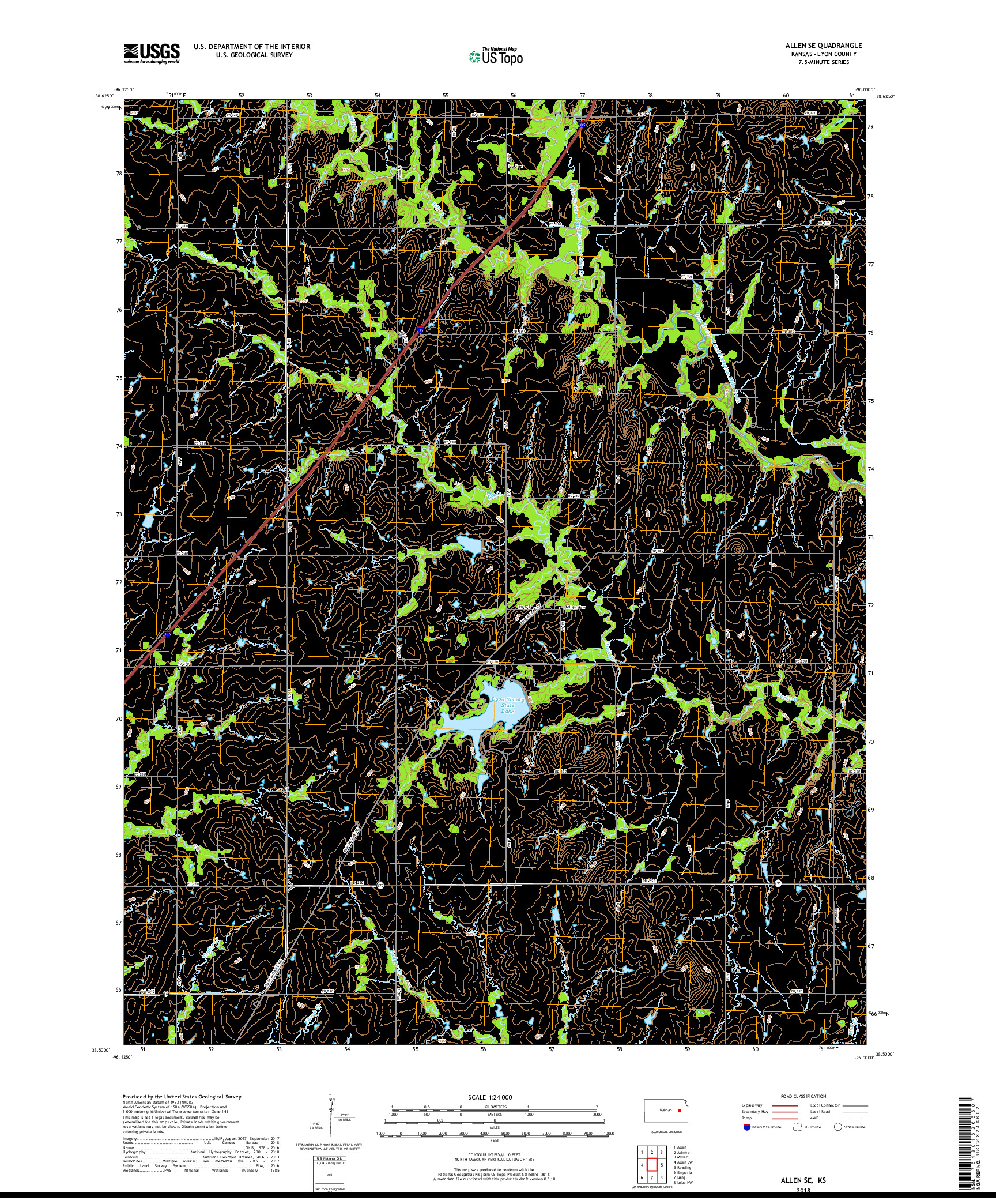 USGS US TOPO 7.5-MINUTE MAP FOR ALLEN SE, KS 2018