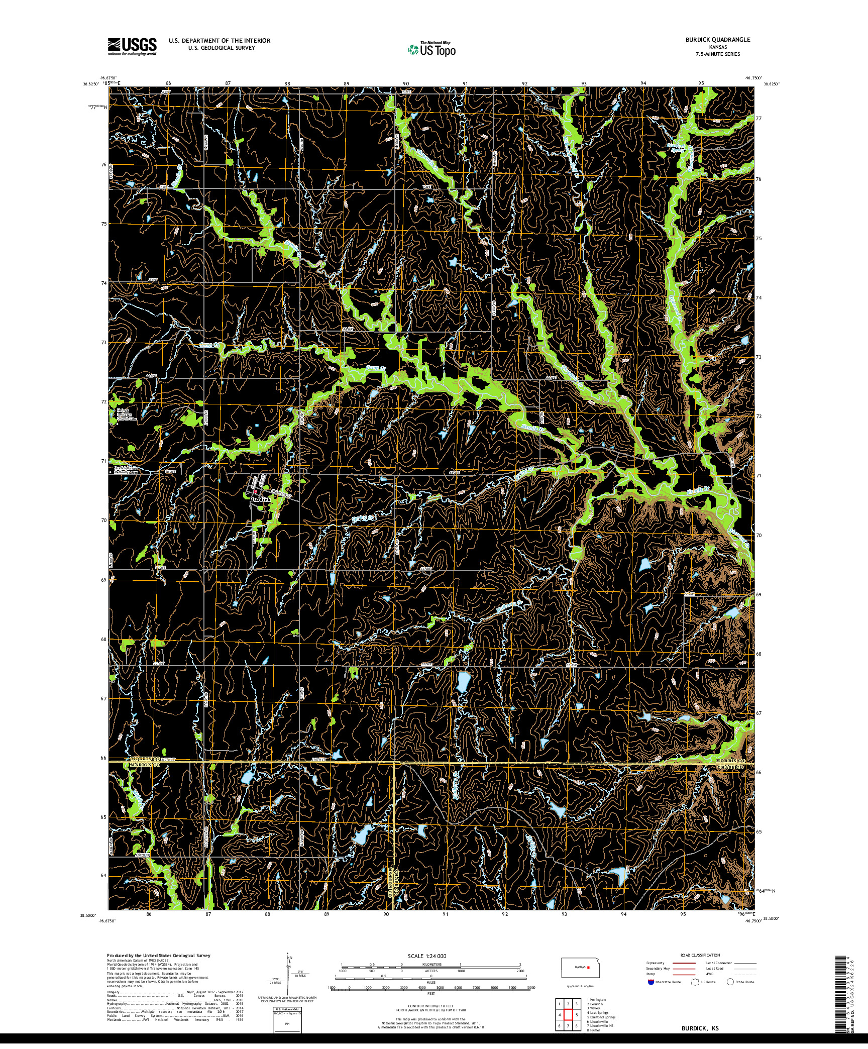 USGS US TOPO 7.5-MINUTE MAP FOR BURDICK, KS 2018