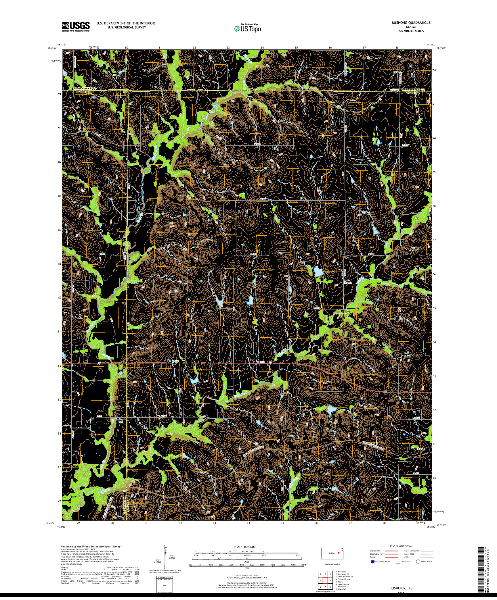 USGS US TOPO 7.5-MINUTE MAP FOR BUSHONG, KS 2018