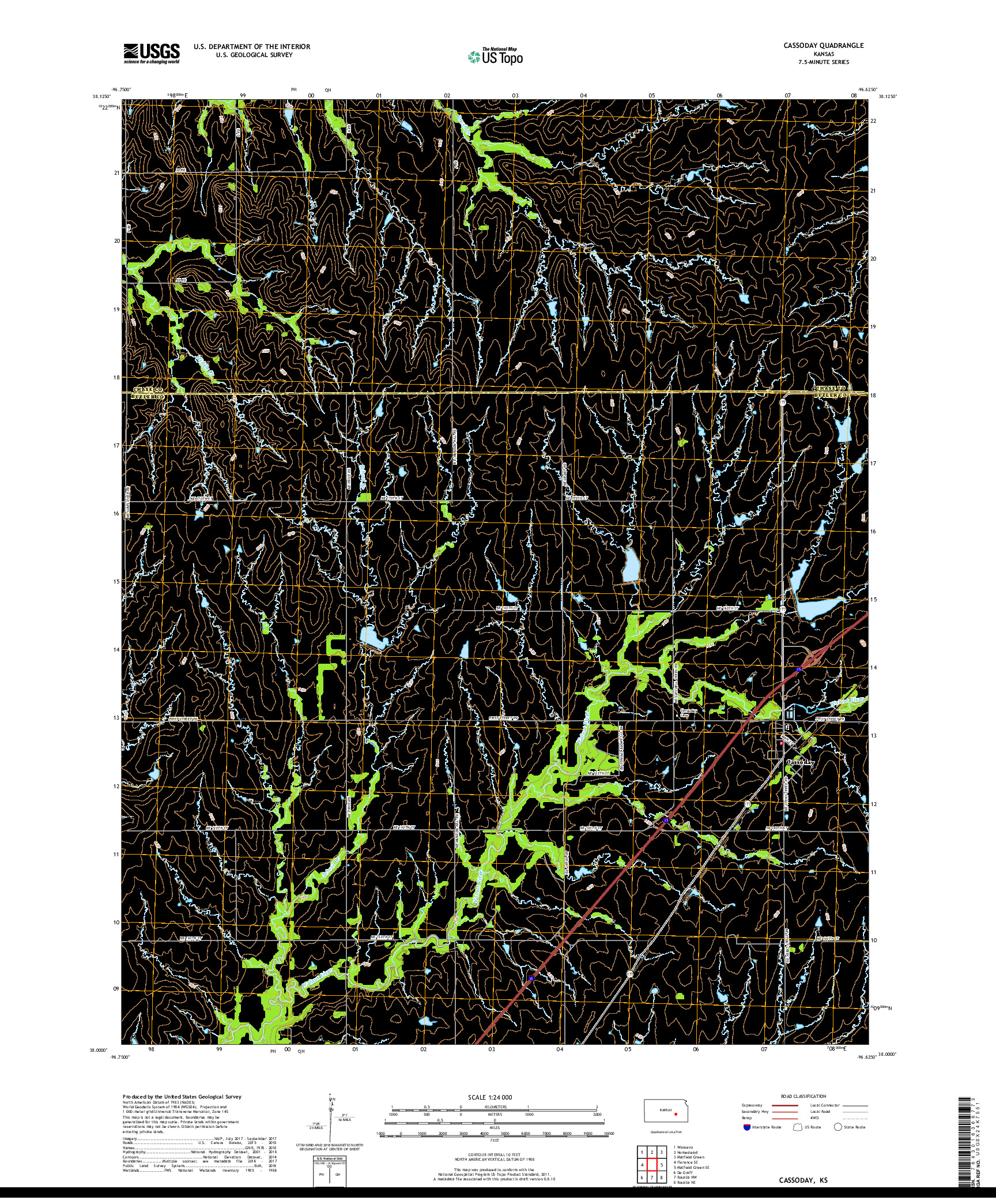 USGS US TOPO 7.5-MINUTE MAP FOR CASSODAY, KS 2018