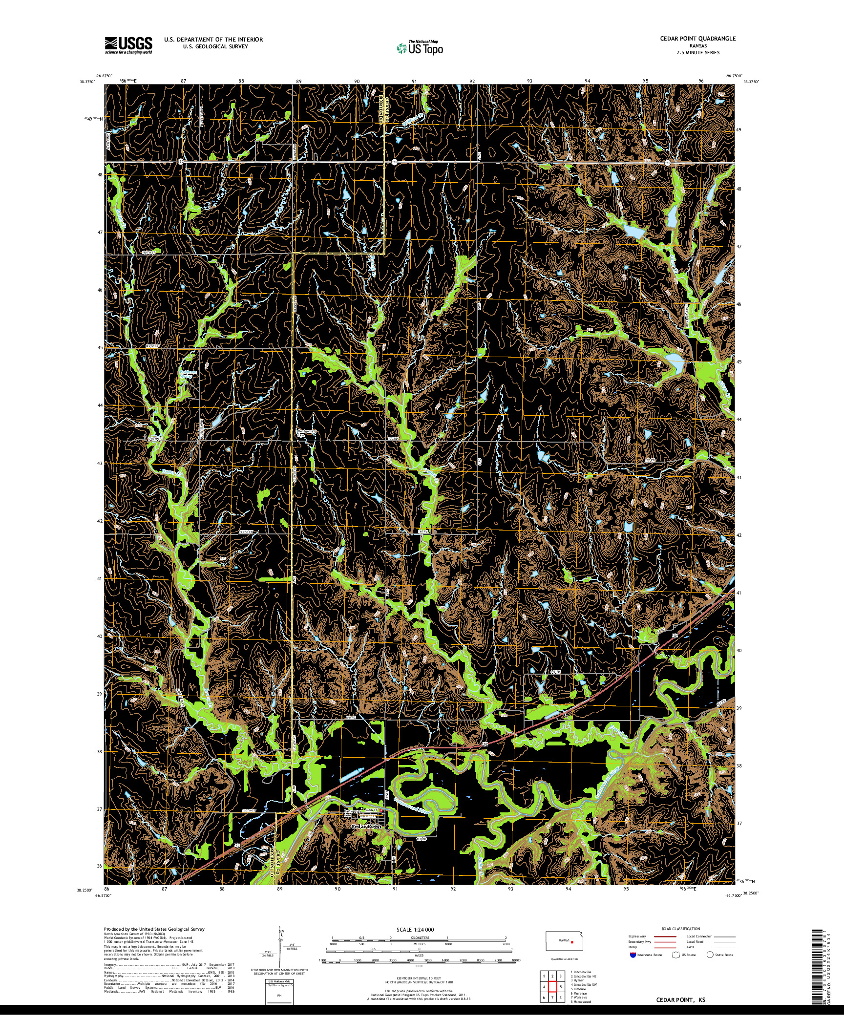 USGS US TOPO 7.5-MINUTE MAP FOR CEDAR POINT, KS 2018