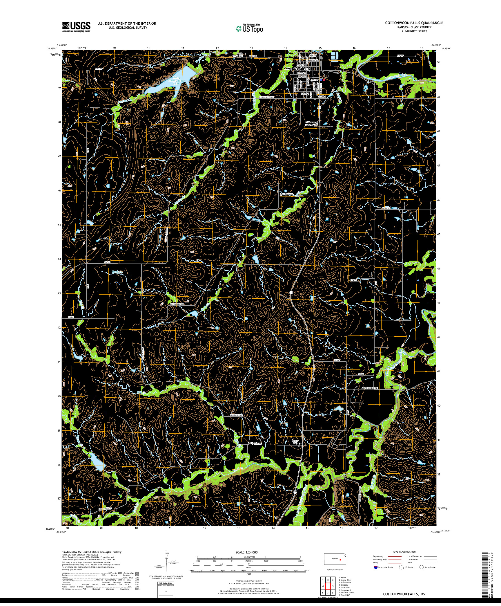 USGS US TOPO 7.5-MINUTE MAP FOR COTTONWOOD FALLS, KS 2018