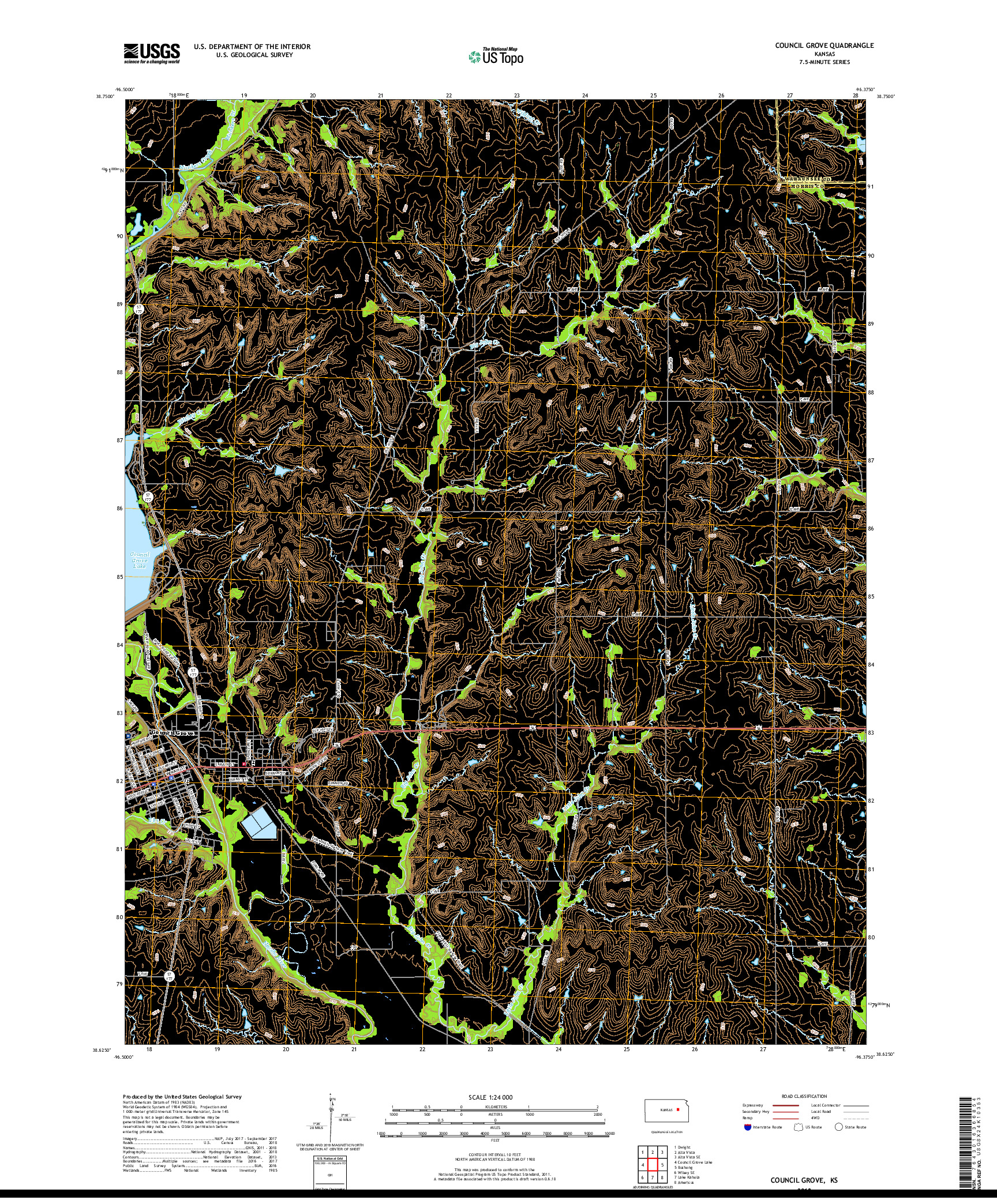 USGS US TOPO 7.5-MINUTE MAP FOR COUNCIL GROVE, KS 2018