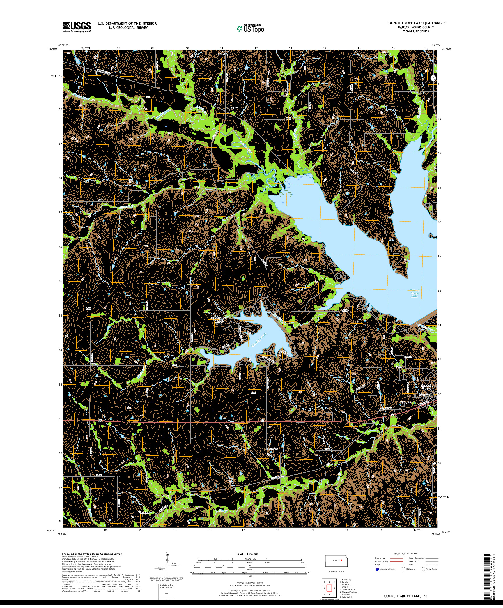 USGS US TOPO 7.5-MINUTE MAP FOR COUNCIL GROVE LAKE, KS 2018