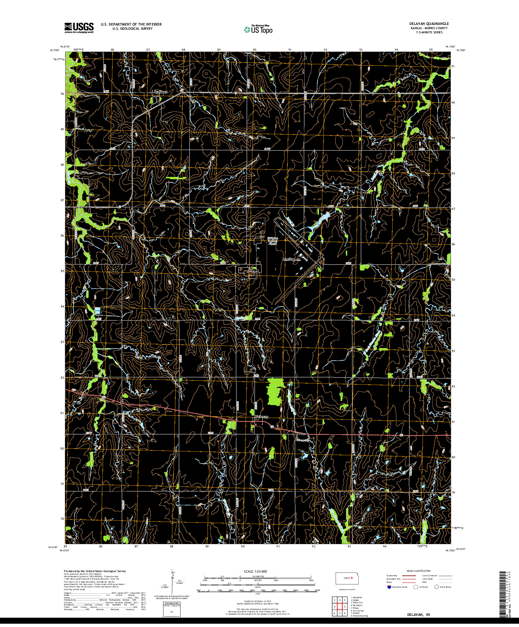 USGS US TOPO 7.5-MINUTE MAP FOR DELAVAN, KS 2018