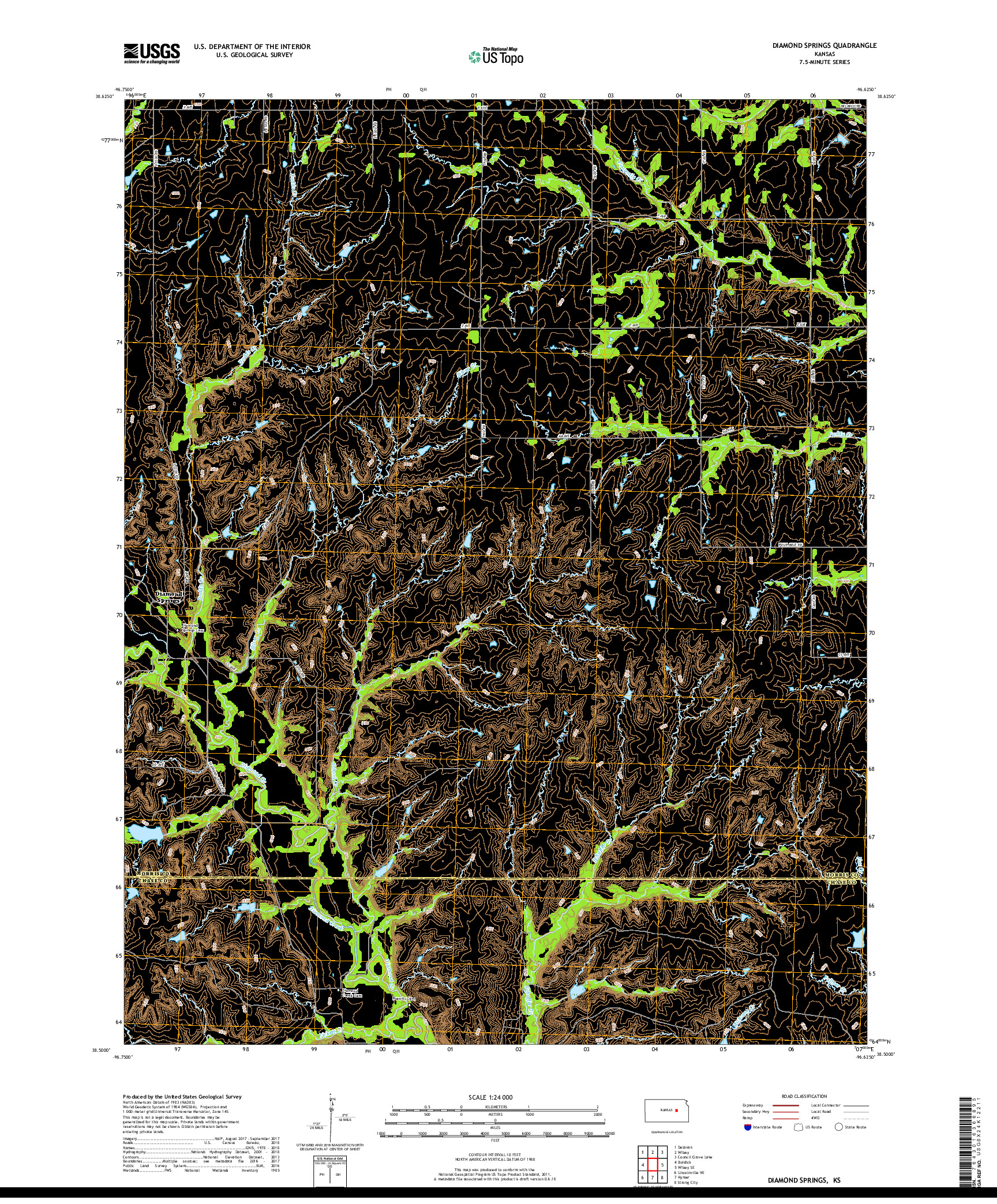 USGS US TOPO 7.5-MINUTE MAP FOR DIAMOND SPRINGS, KS 2018