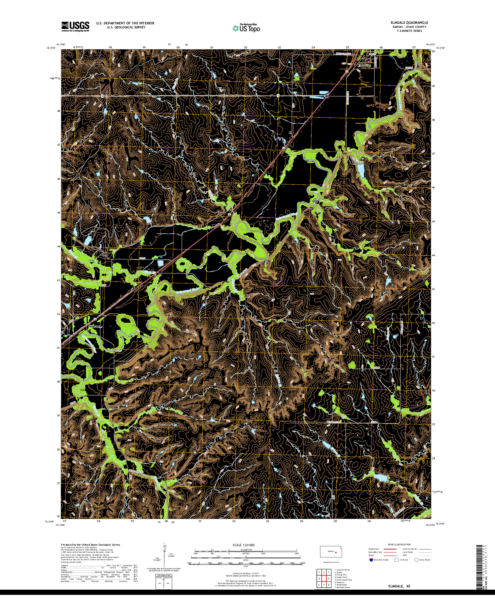 USGS US TOPO 7.5-MINUTE MAP FOR ELMDALE, KS 2018