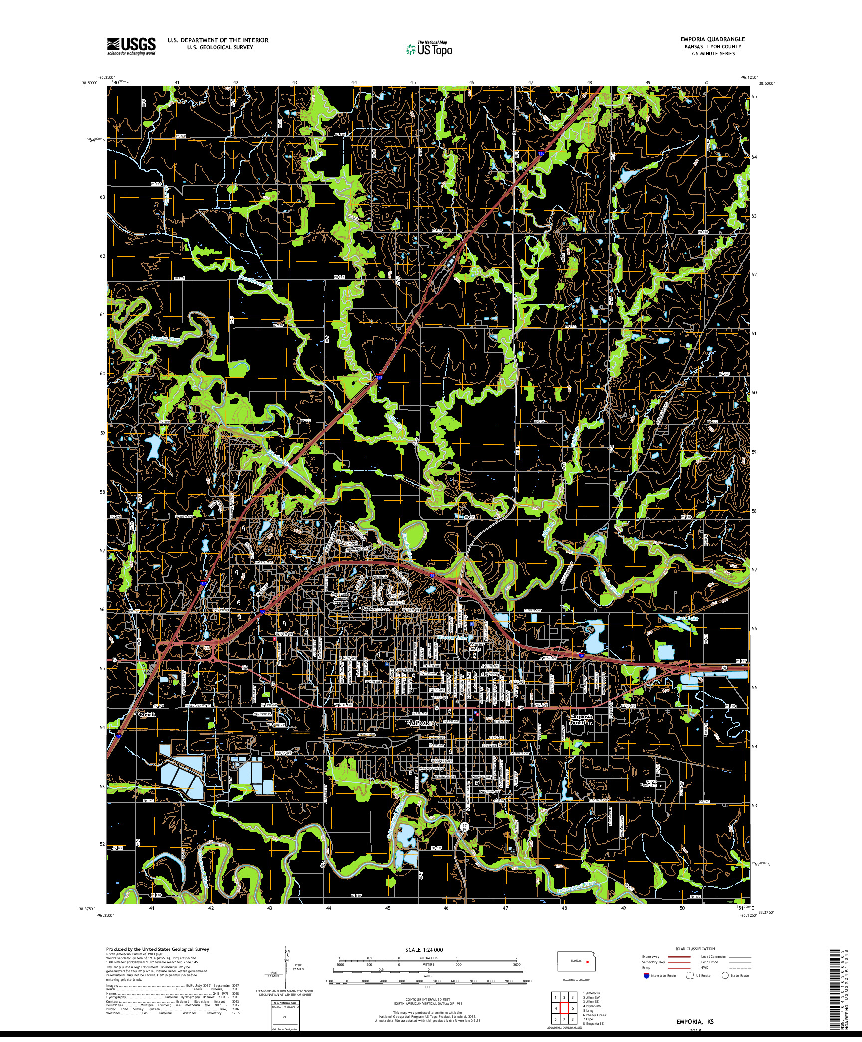 USGS US TOPO 7.5-MINUTE MAP FOR EMPORIA, KS 2018