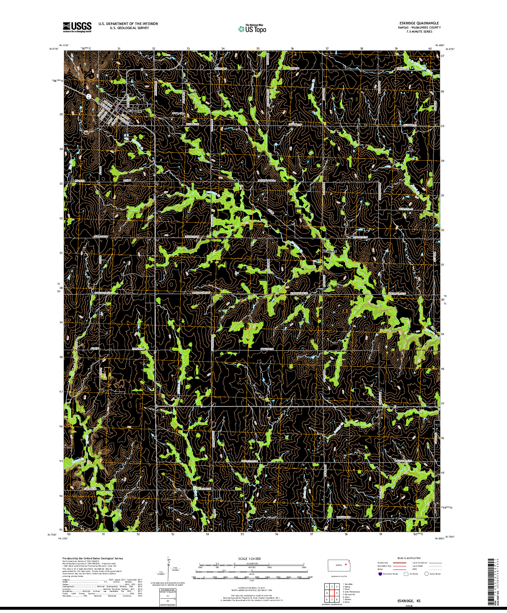 USGS US TOPO 7.5-MINUTE MAP FOR ESKRIDGE, KS 2018