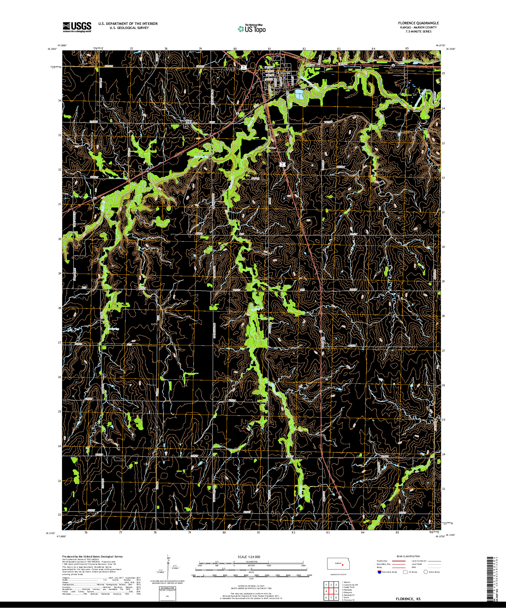 USGS US TOPO 7.5-MINUTE MAP FOR FLORENCE, KS 2018