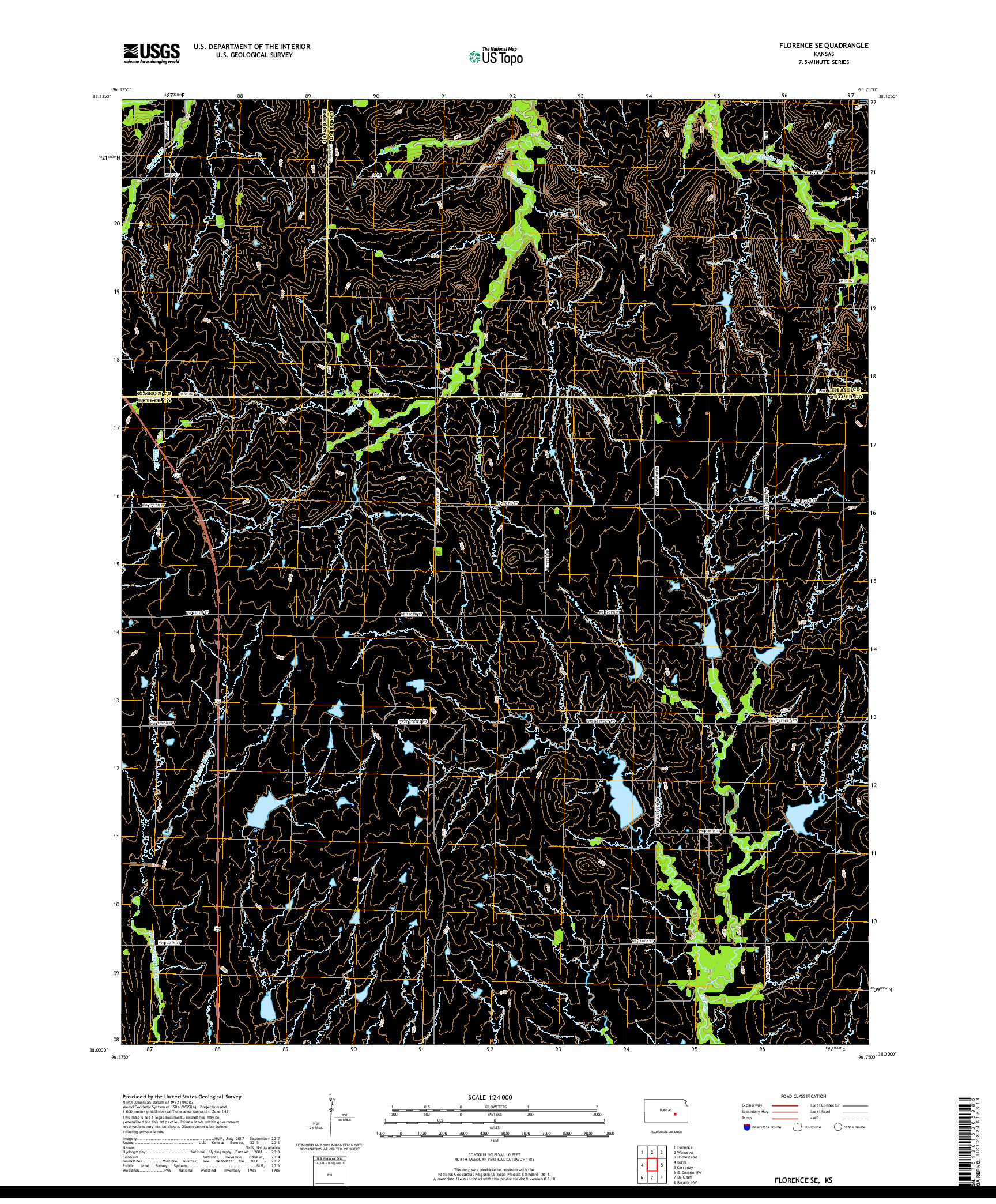 USGS US TOPO 7.5-MINUTE MAP FOR FLORENCE SE, KS 2018