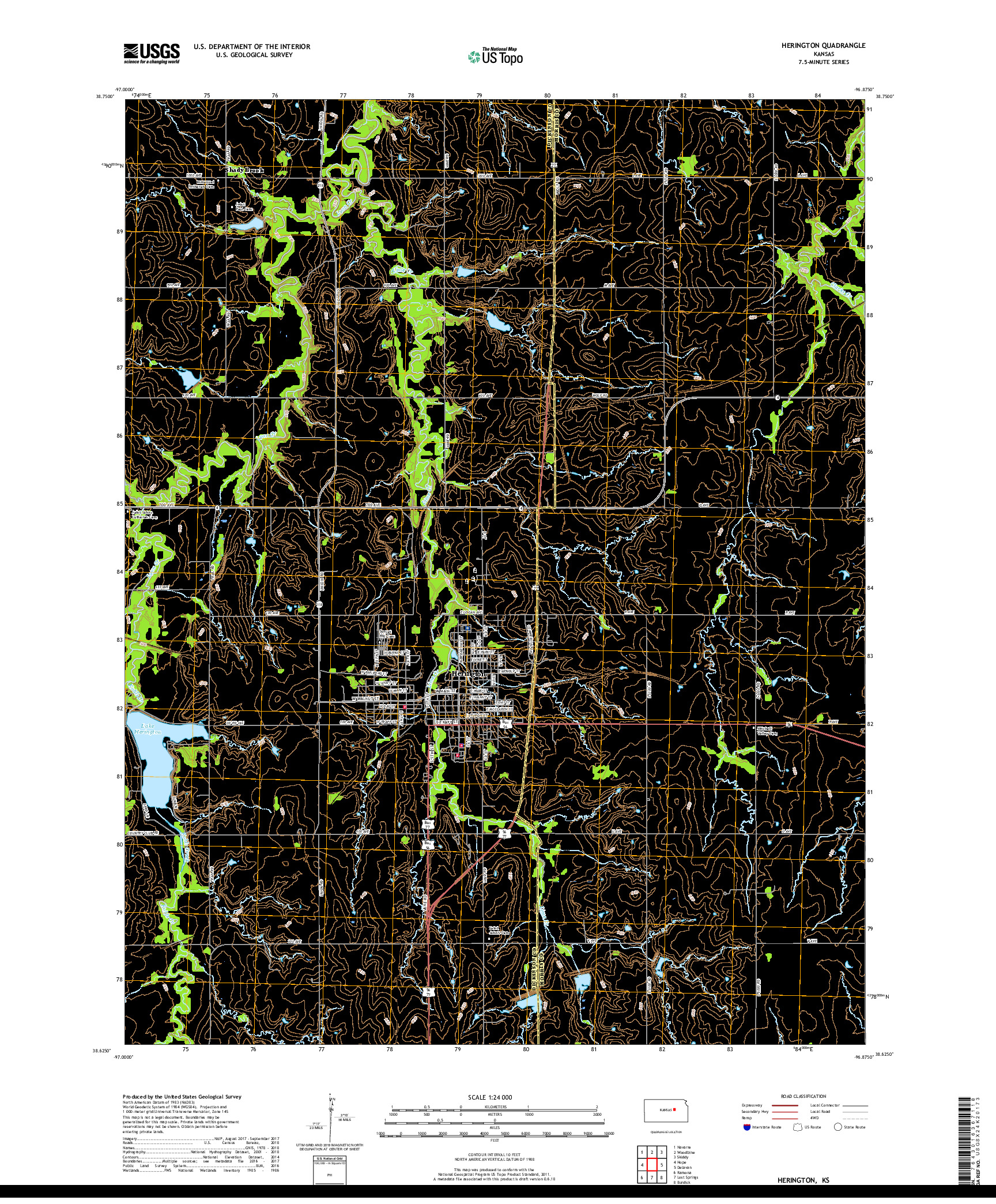 USGS US TOPO 7.5-MINUTE MAP FOR HERINGTON, KS 2018