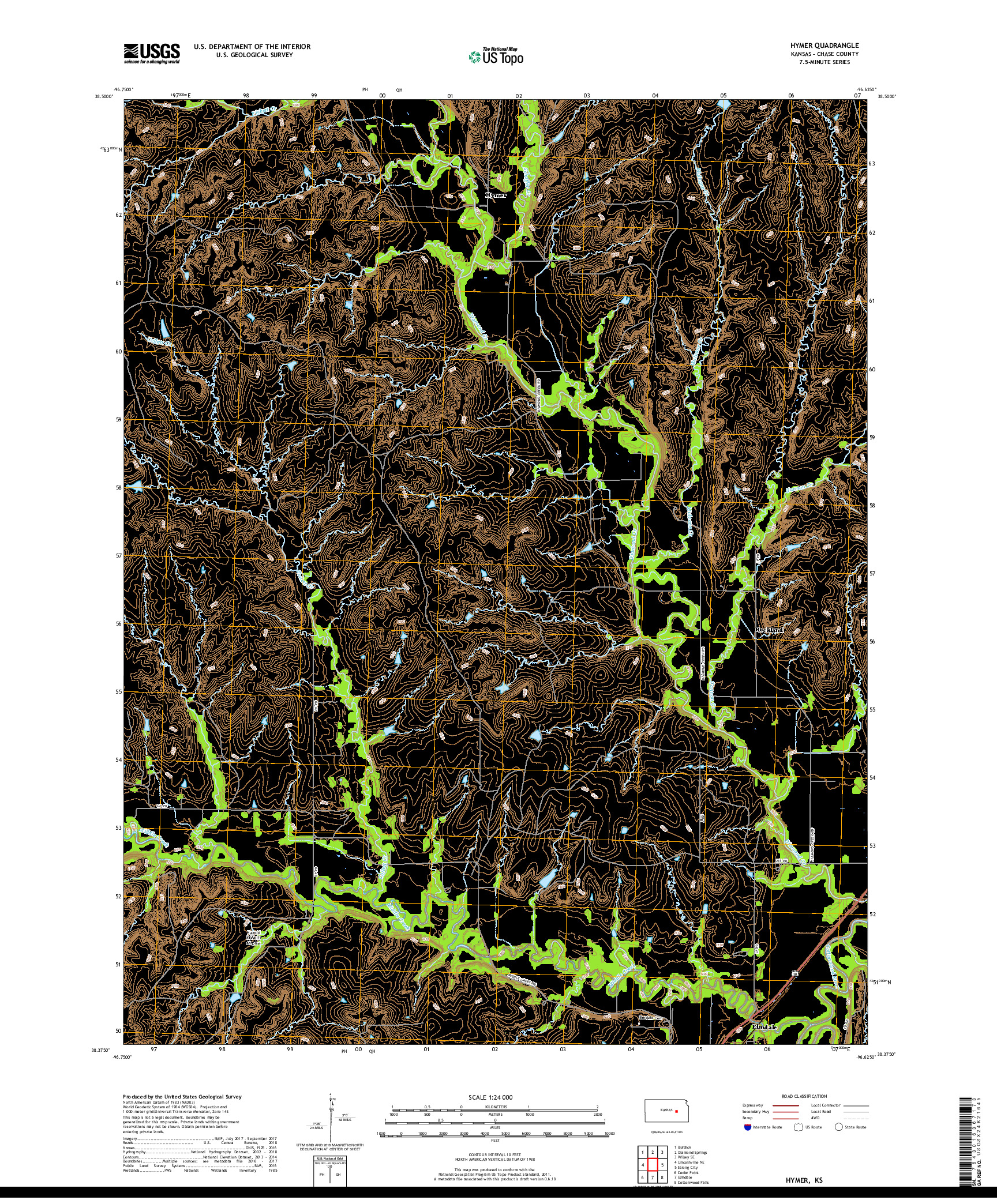 USGS US TOPO 7.5-MINUTE MAP FOR HYMER, KS 2018